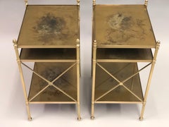 Pair of French Modern Neoclassical Brass Side / End Tables by Maison Jansen