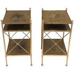 Pair of French Modern Neoclassical Brass Side / End Tables by Maison Jansen