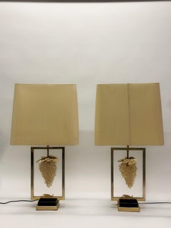 Pair of French Modern Neoclassical Crystal & Brass Table Lamps by Maison Charles