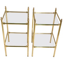 Pair of French Modern Neoclassical Double Level Brass Side Tables, Maison Jansen