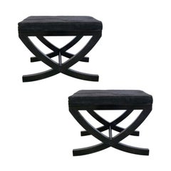 Pair of French Modern Neoclassical Ebonized Wood Benches / Stools, André Arbus