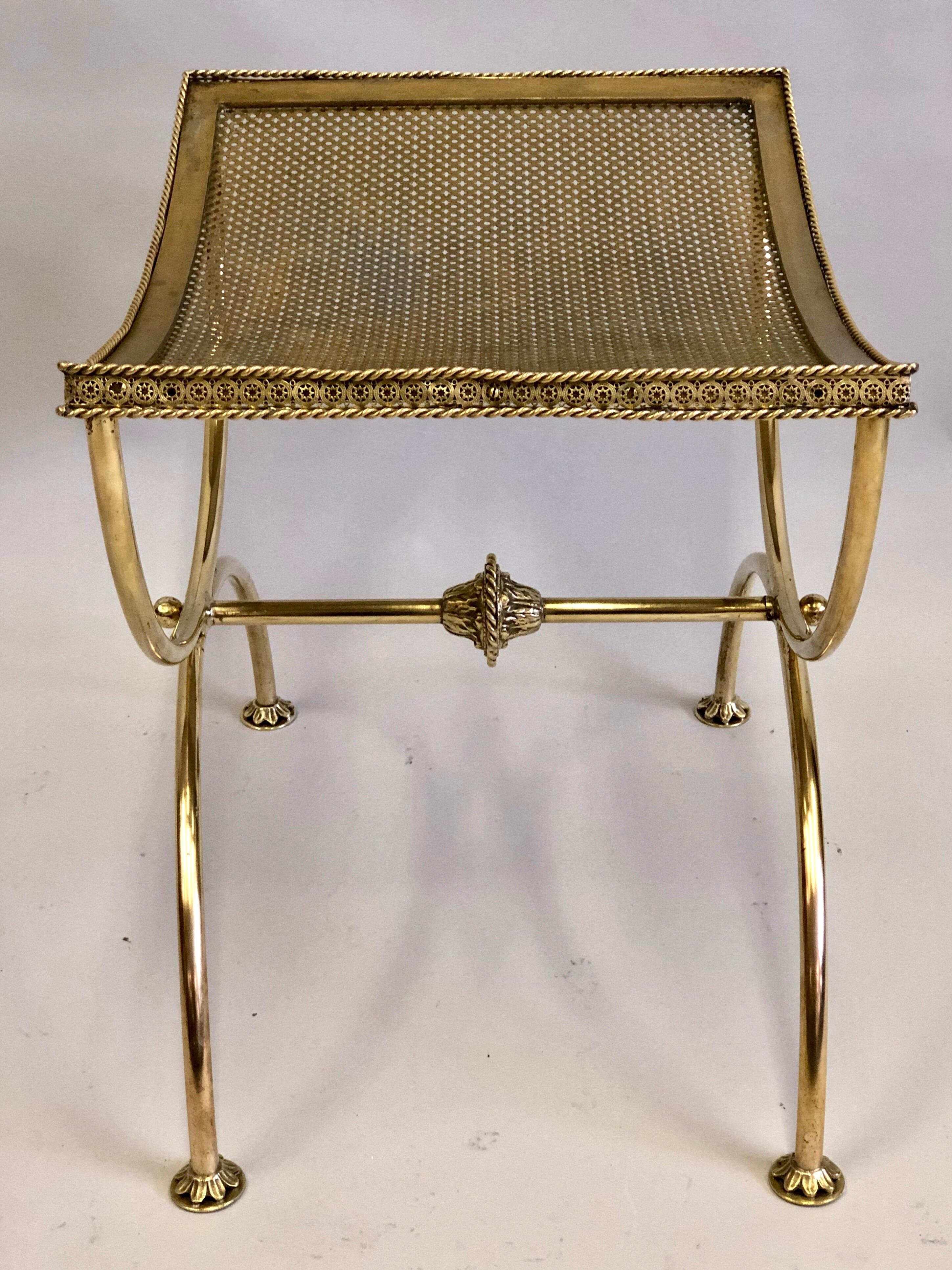 Pair of French Modern Neoclassical Gilt Bronze or Brass Benches by Maison Bagues 5