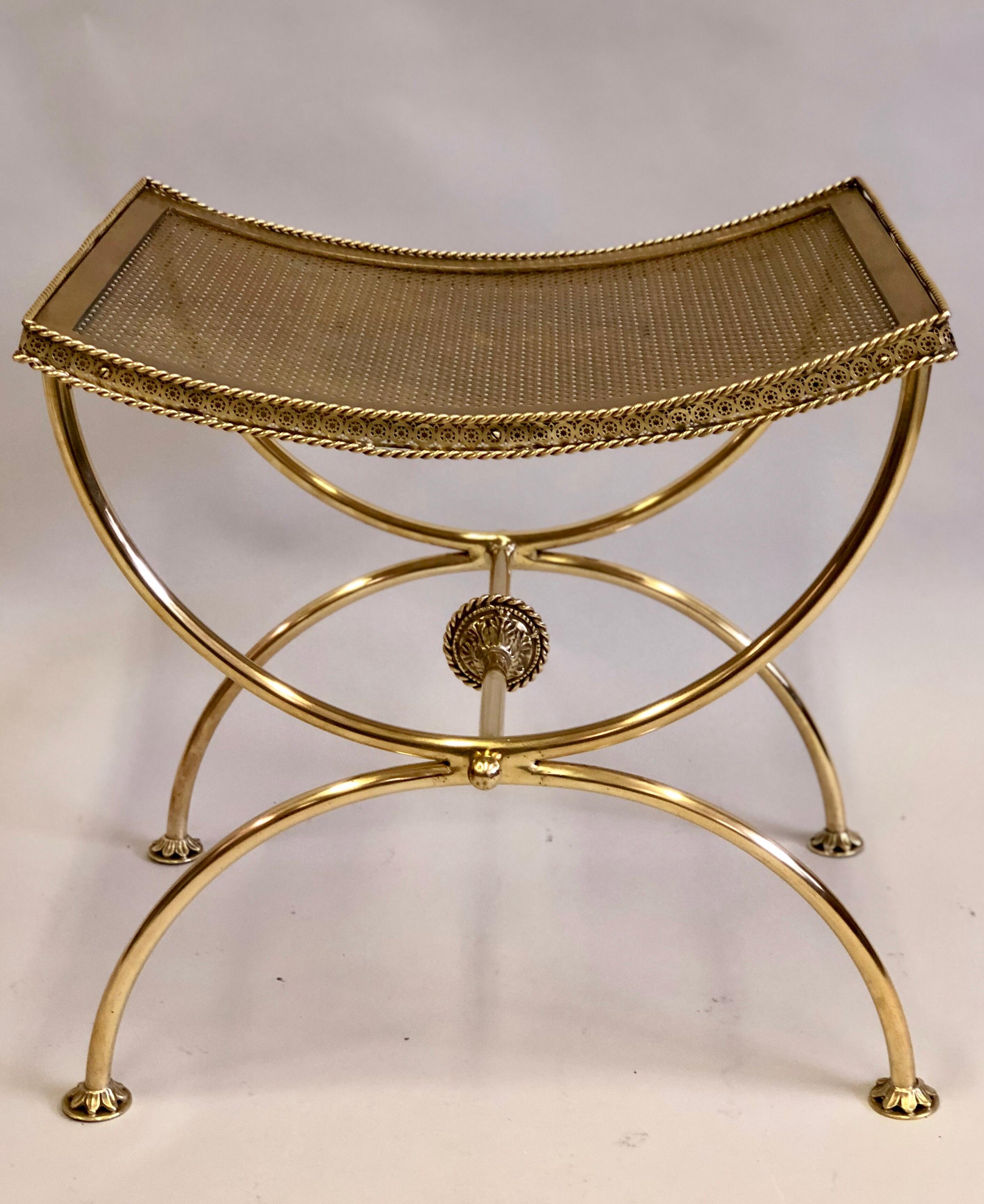 Mid-Century Modern Pair of French Modern Neoclassical Gilt Bronze or Brass Benches by Maison Bagues