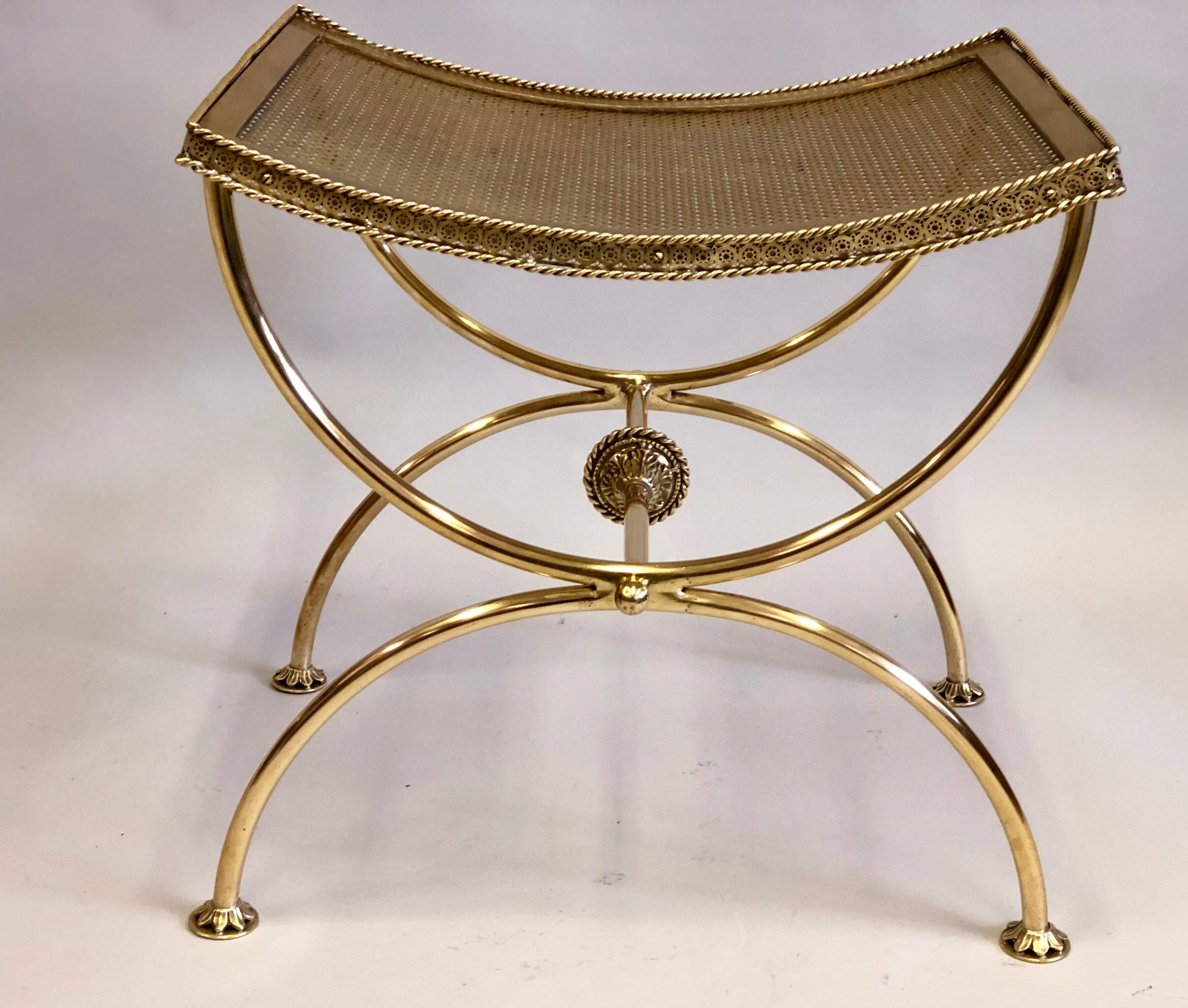 20th Century Pair of French Modern Neoclassical Gilt Bronze or Brass Benches by Maison Bagues