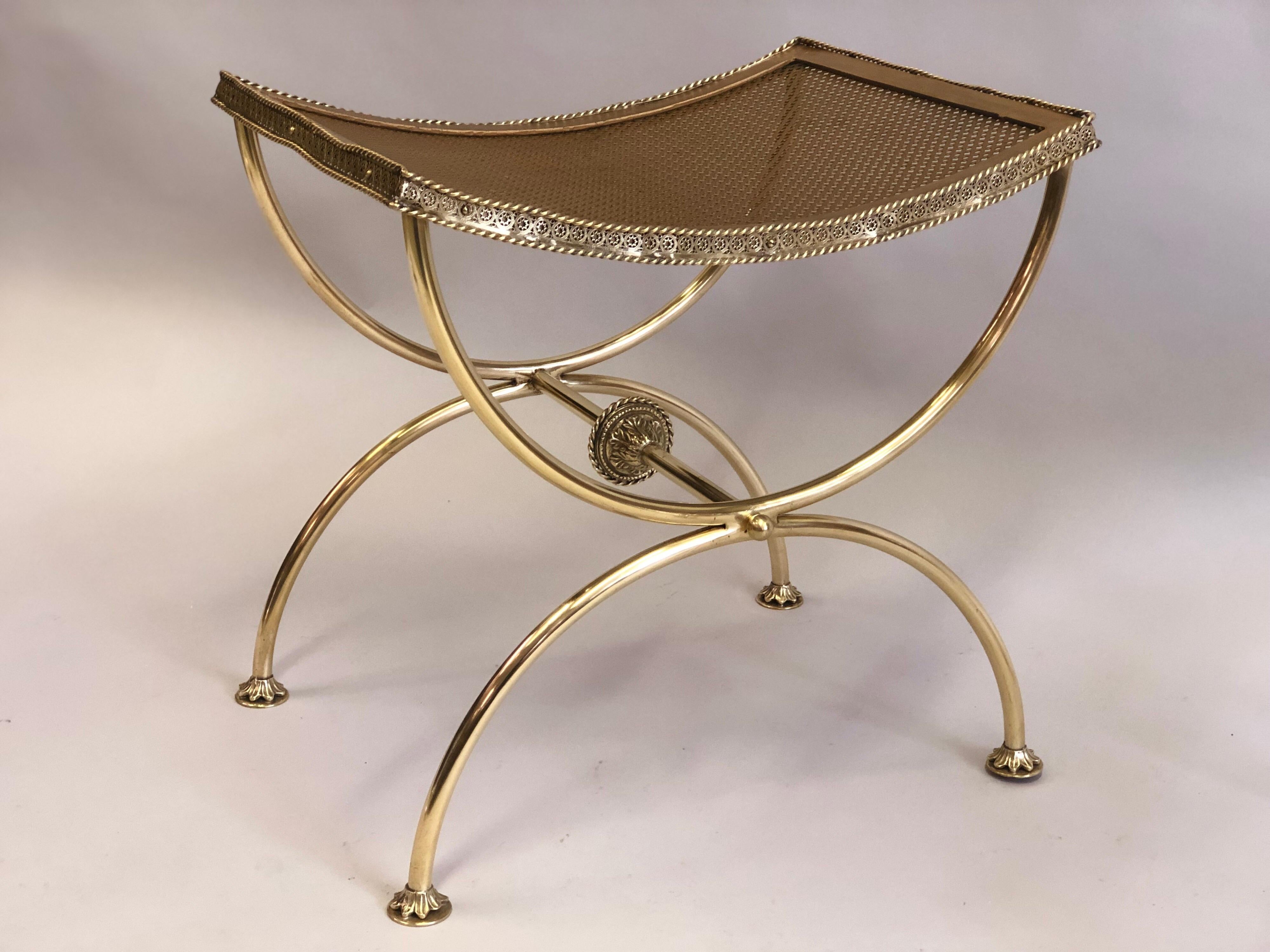 Pair of French Modern Neoclassical Gilt Bronze or Brass Benches by Maison Bagues 1