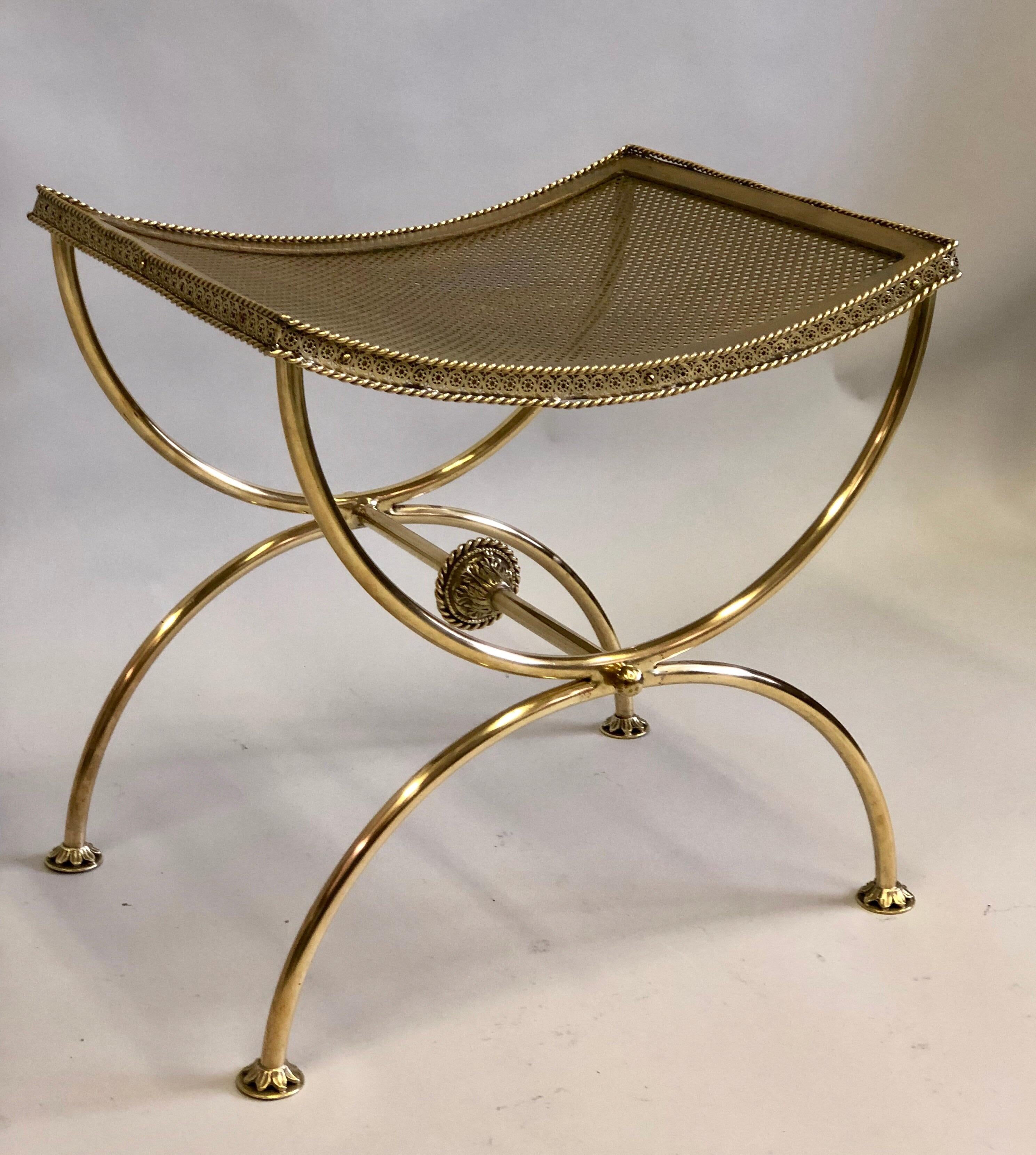 Pair of French Modern Neoclassical Gilt Bronze or Brass Benches by Maison Bagues 2