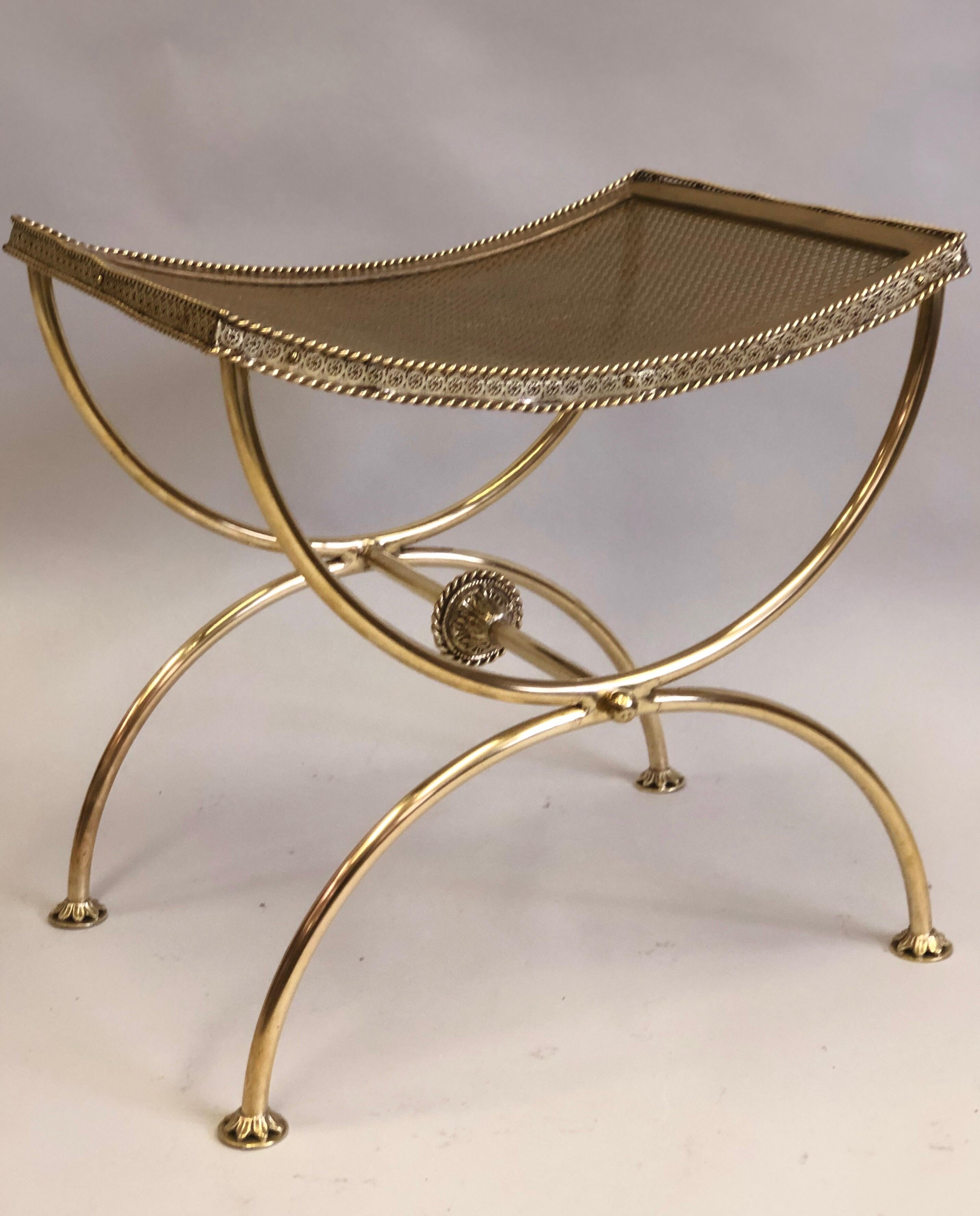 Pair of French Modern Neoclassical Gilt Bronze or Brass Benches by Maison Bagues 3