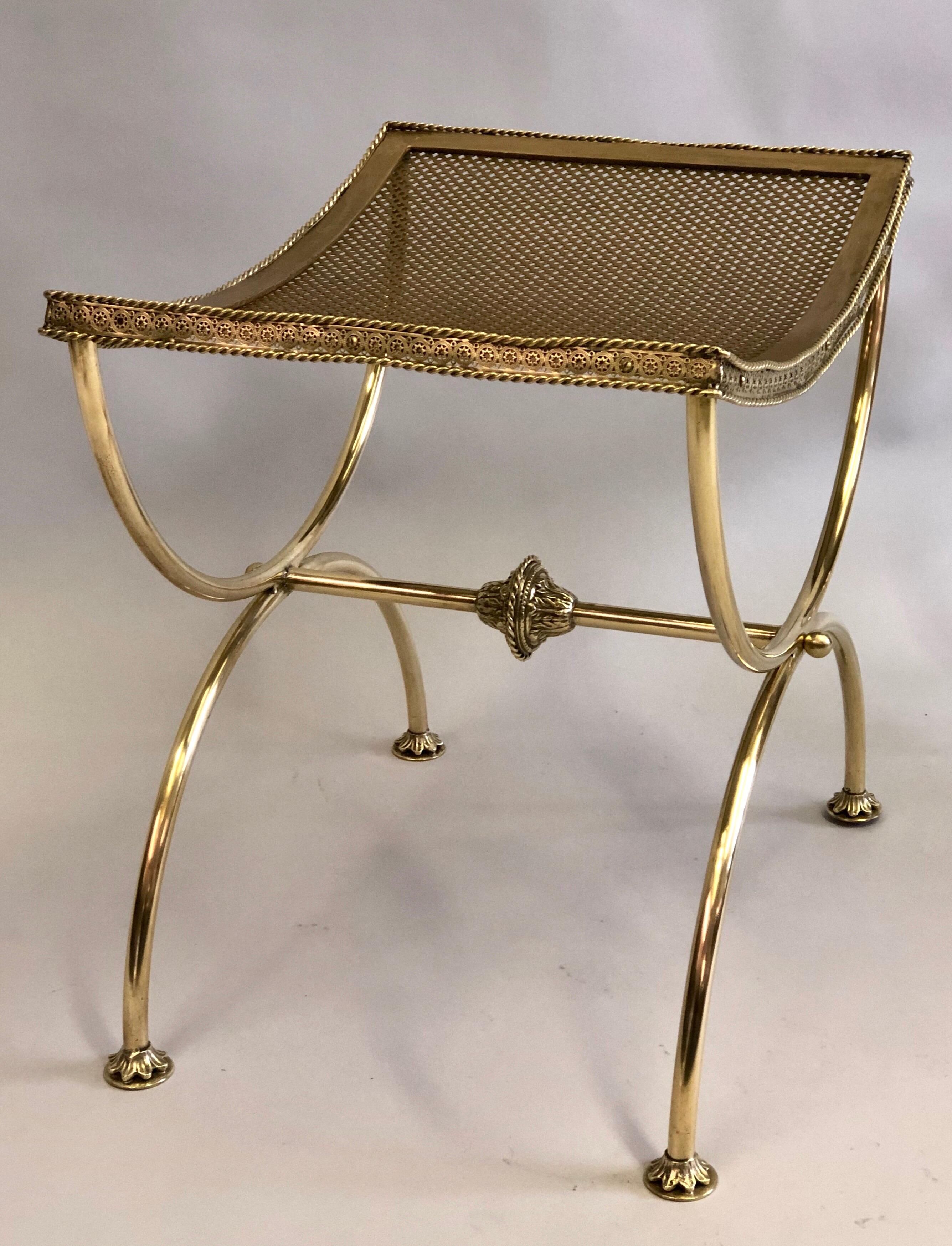 Pair of French Modern Neoclassical Gilt Bronze or Brass Benches by Maison Bagues 4