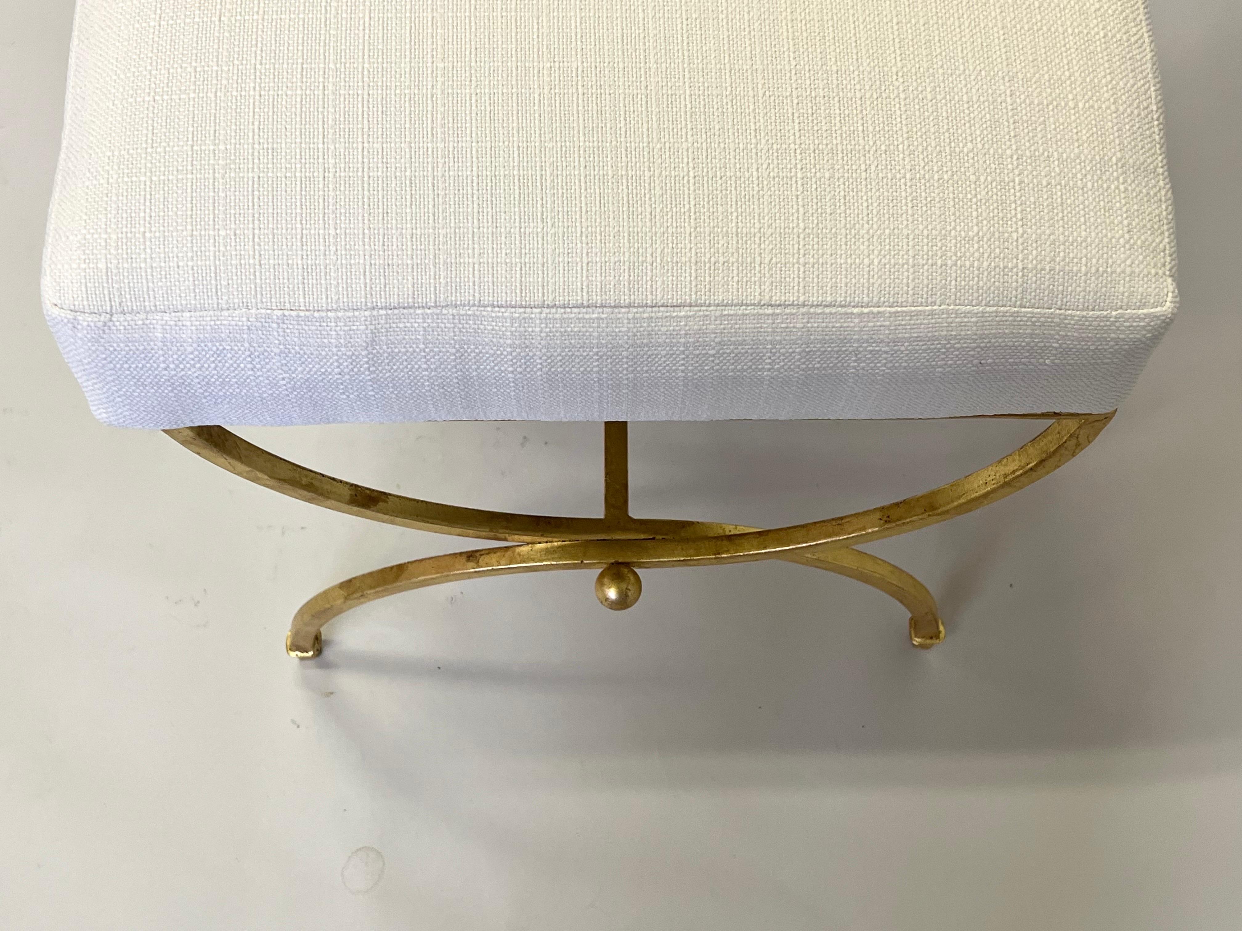 Pair of French Modern Neoclassical Gilt Iron Benches in Style of Raymond Subes For Sale 7