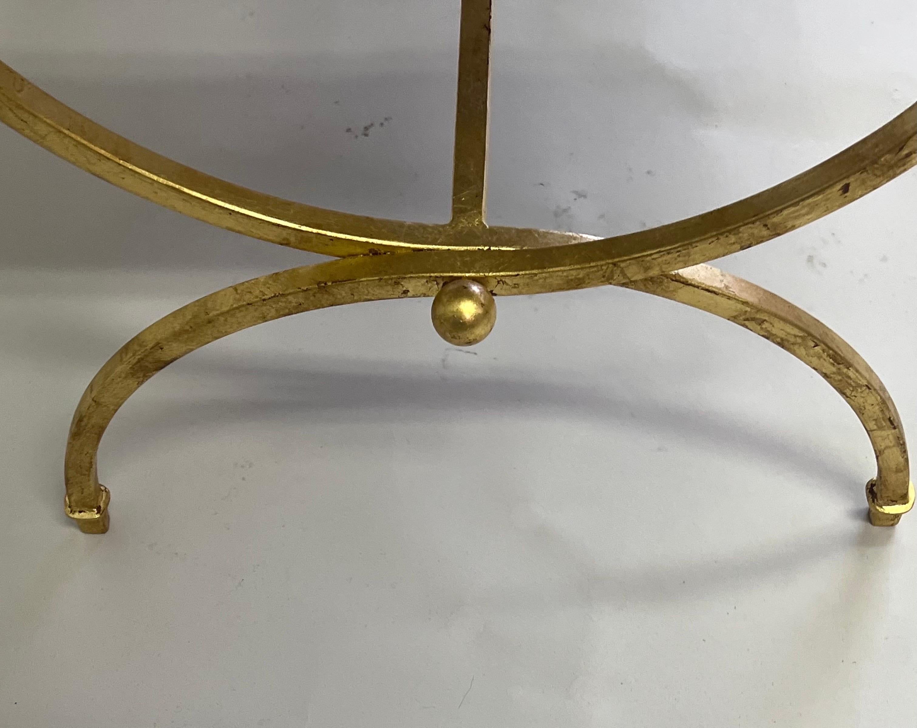 Pair of French Modern Neoclassical Gilt Iron Benches in Style of Raymond Subes For Sale 8