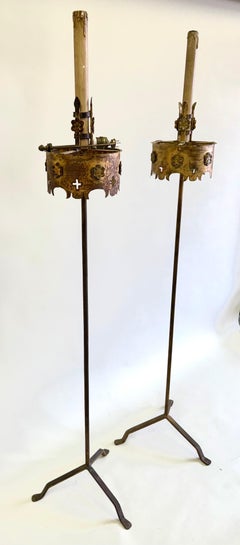 Pair of French Modern Neoclassical Gilt Iron Floor Lamps, Gilbert Poillerat 1940