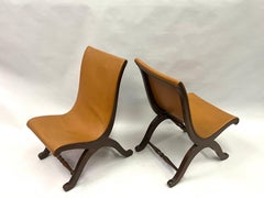 Pair of French Modern Neoclassical Leather Lounge / Slipper Chairs, Andre Arbus