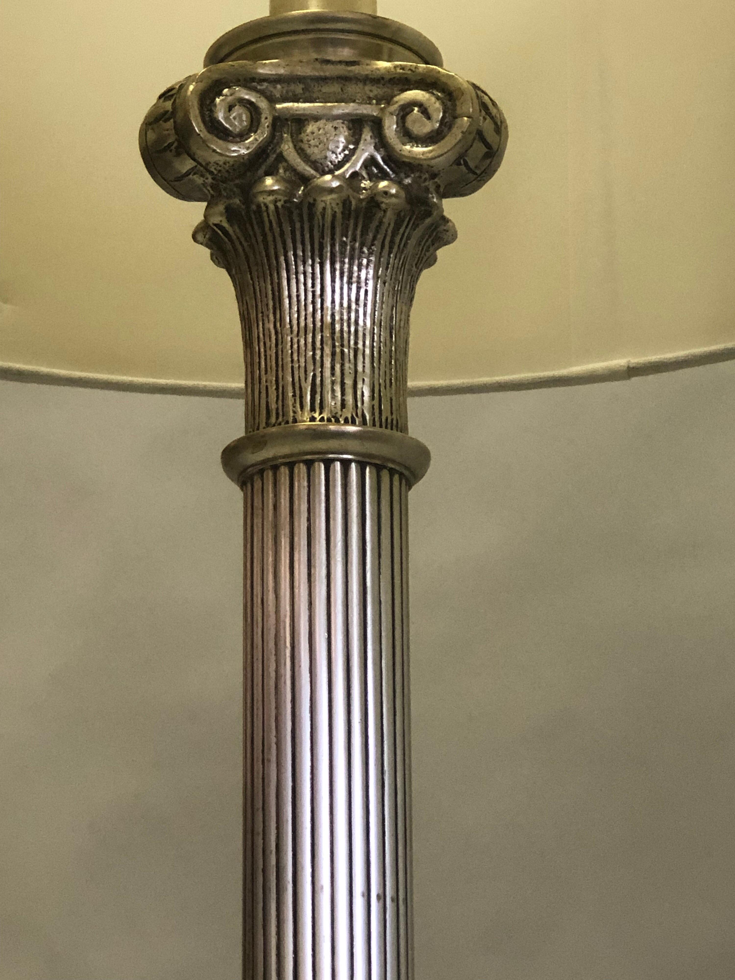 Pair of Modern Neoclassical Silver Floor Lamps Attributed to Andre Arbus, 1935 For Sale 4