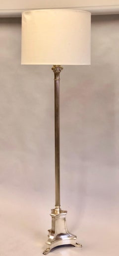 Pair of French Modern Neoclassical Silver Floor Lamps Attr. to Andre Arbus, 1935