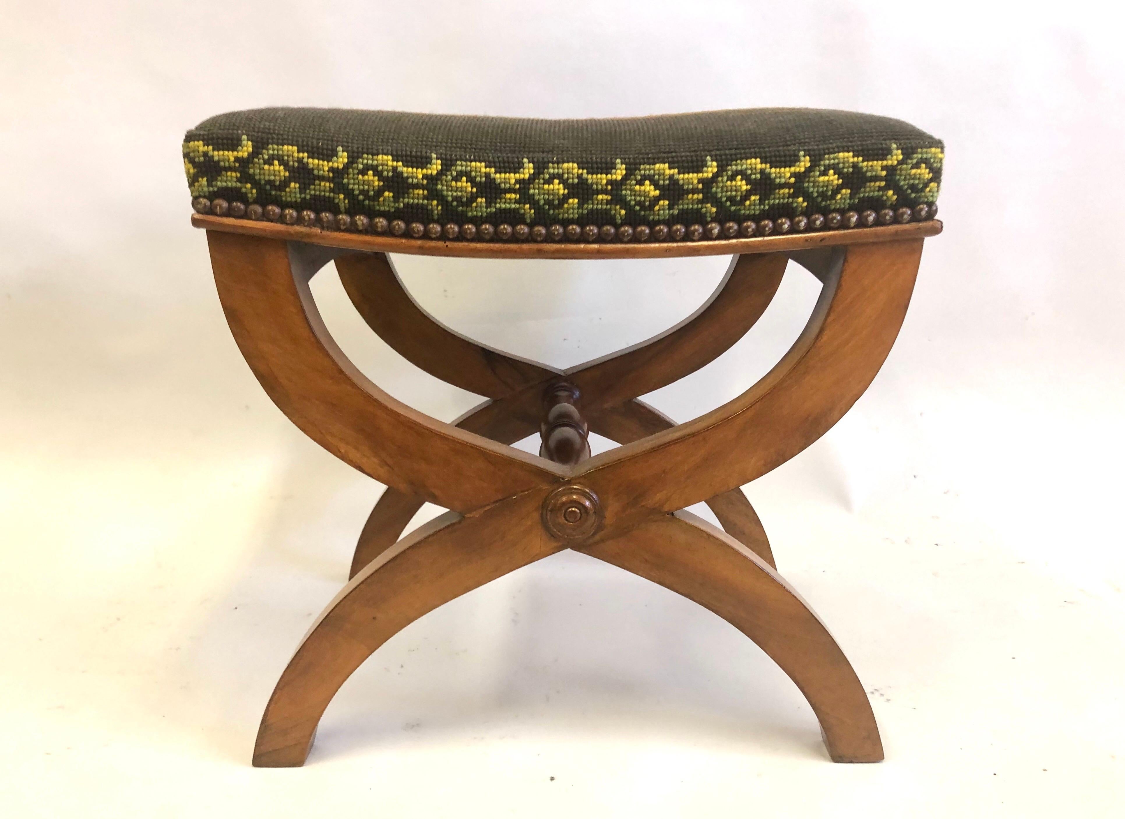 Hardwood Pair of French Modern Neoclassical Stools / Benches Attributed to Andre Arbus For Sale