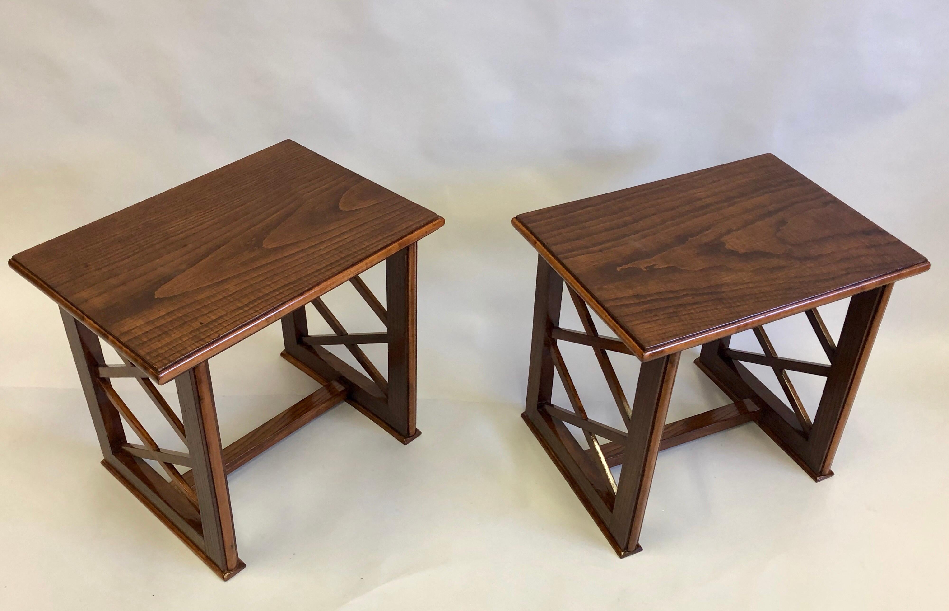 Pair of French Mid-Century Modern neoclassical wood end or side tables in the style of Andre Arbus. These are now custom order pieces and custom sizes are available.

 