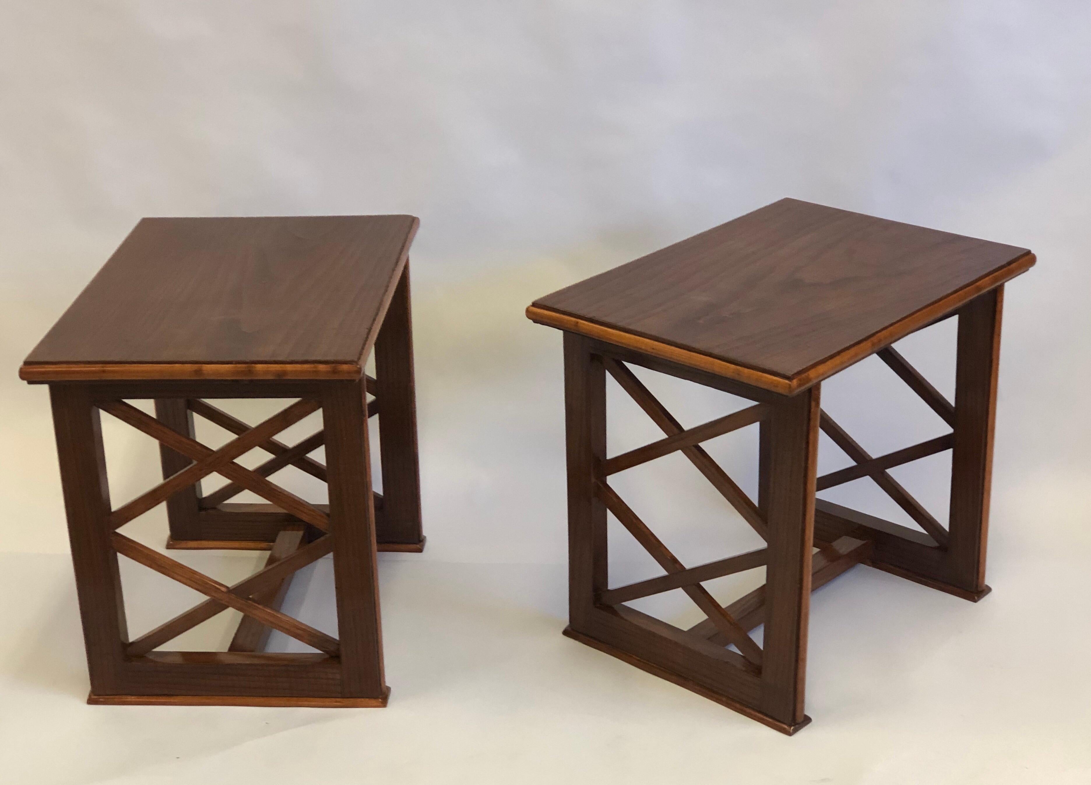 Mid-Century Modern Pair of French Modern Neoclassical Wood End or Side Tables, Andre Arbus