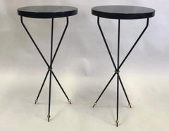 Pair of French Modern Neoclassical Wrought Iron Side Tables, Jean-Michel Frank