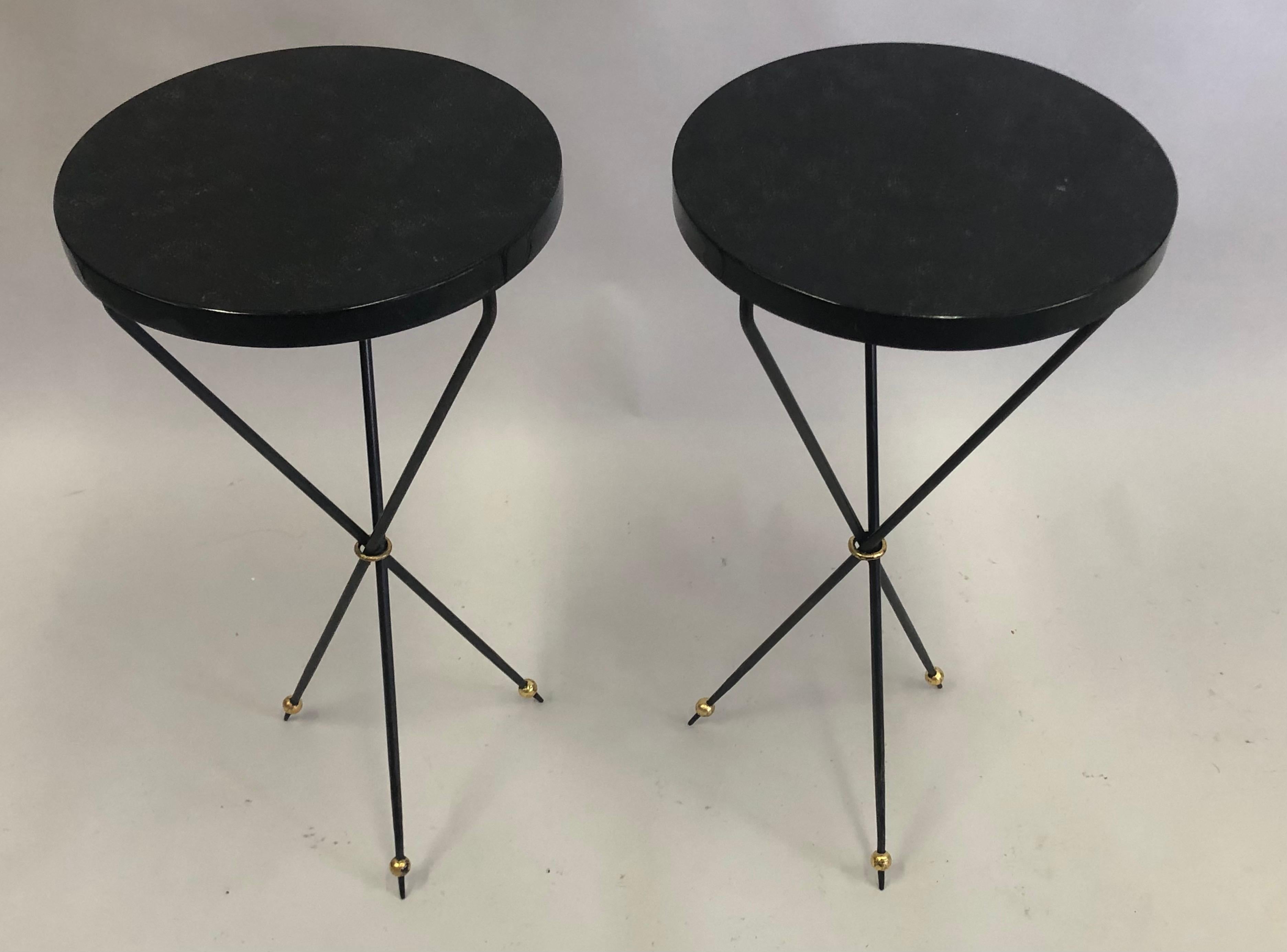 20th Century Pair of French Modern Neoclassical Wrought Iron Side Tables For Sale