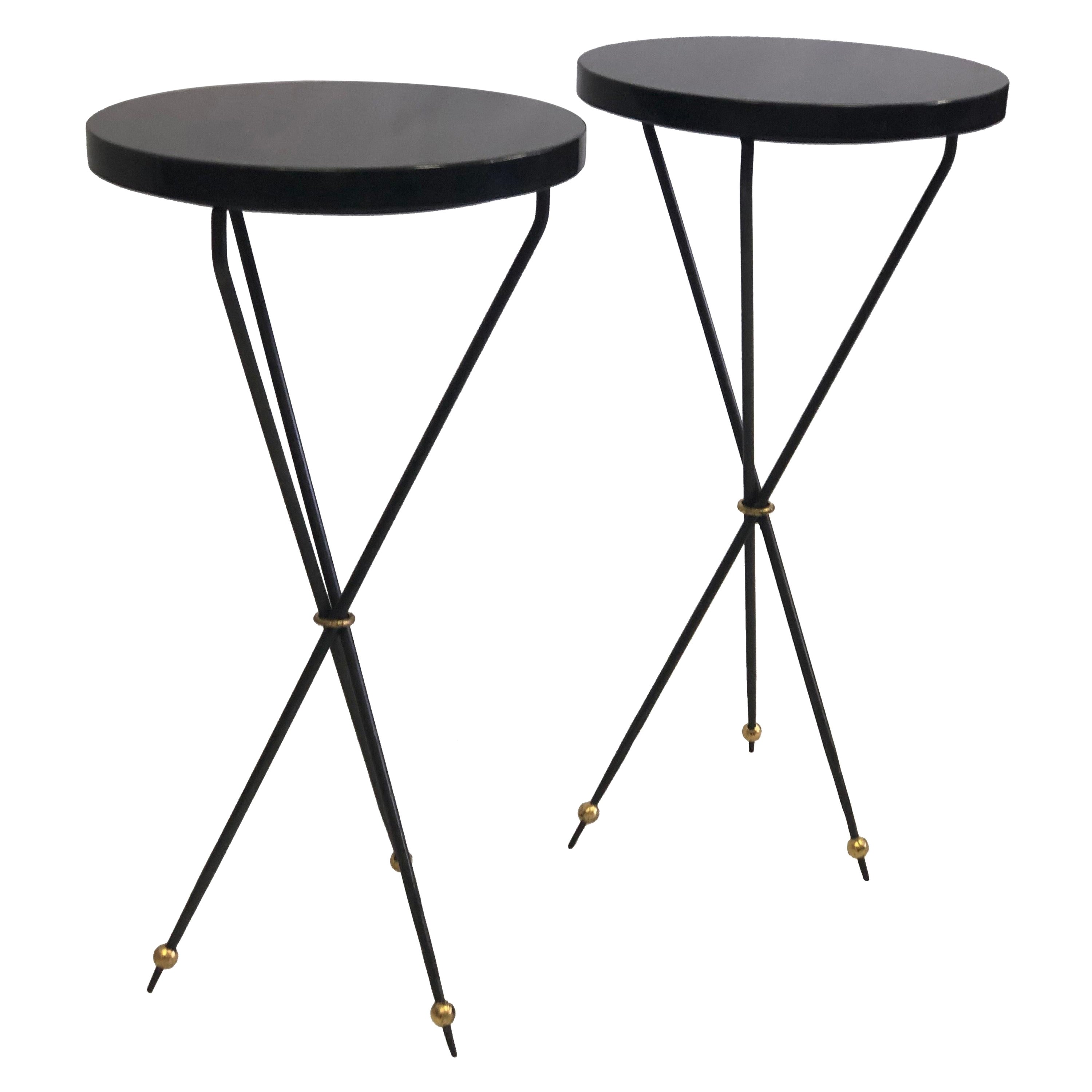 Pair of French Modern Neoclassical Wrought Iron Side Tables, Jean-Michel Frank