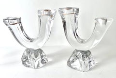 Paar moderne französische Kerzenständer aus organischem Kristall