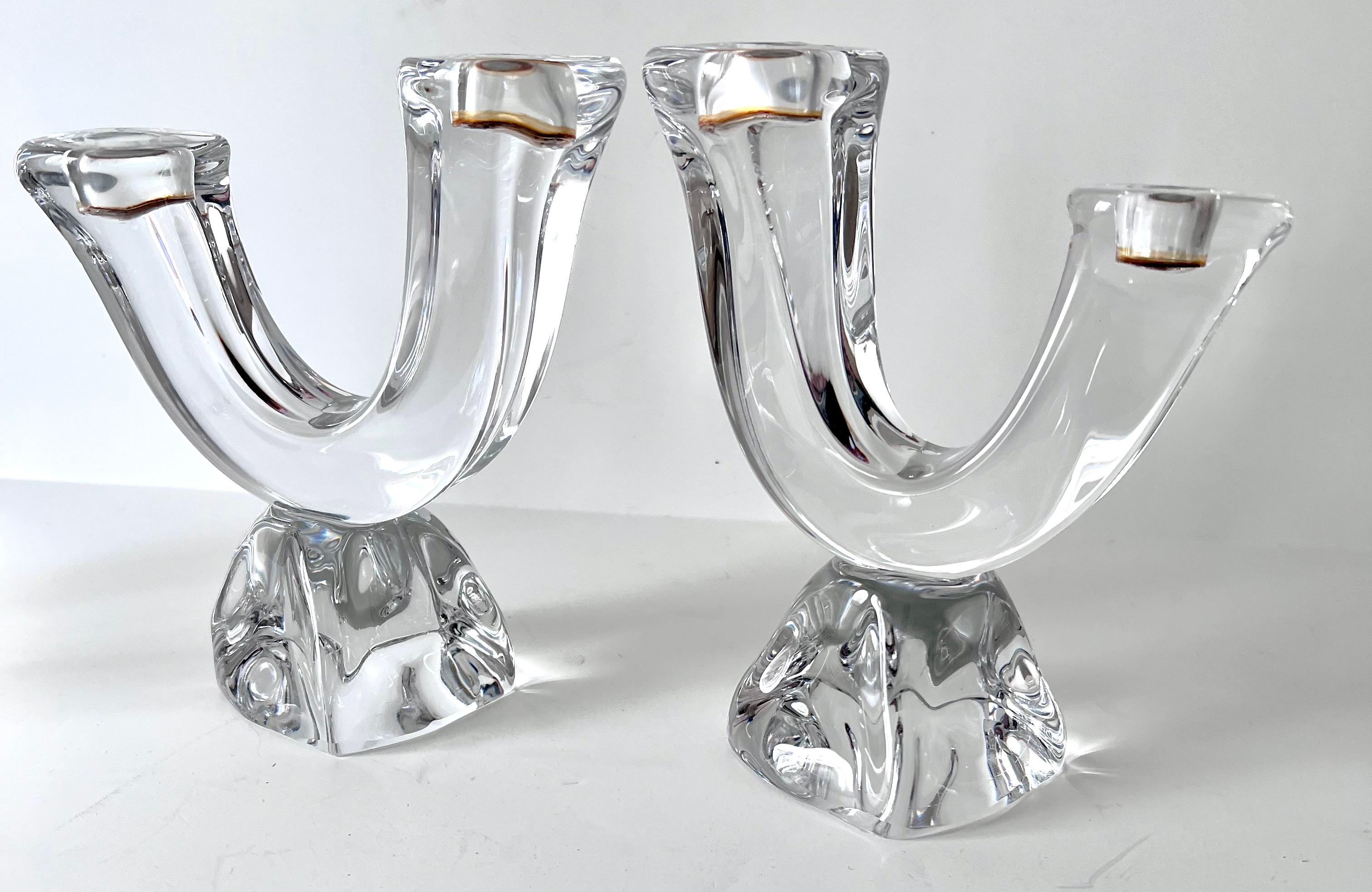 Mid-Century Modern Pair of French Modern Organic Crystal Candlesticks For Sale
