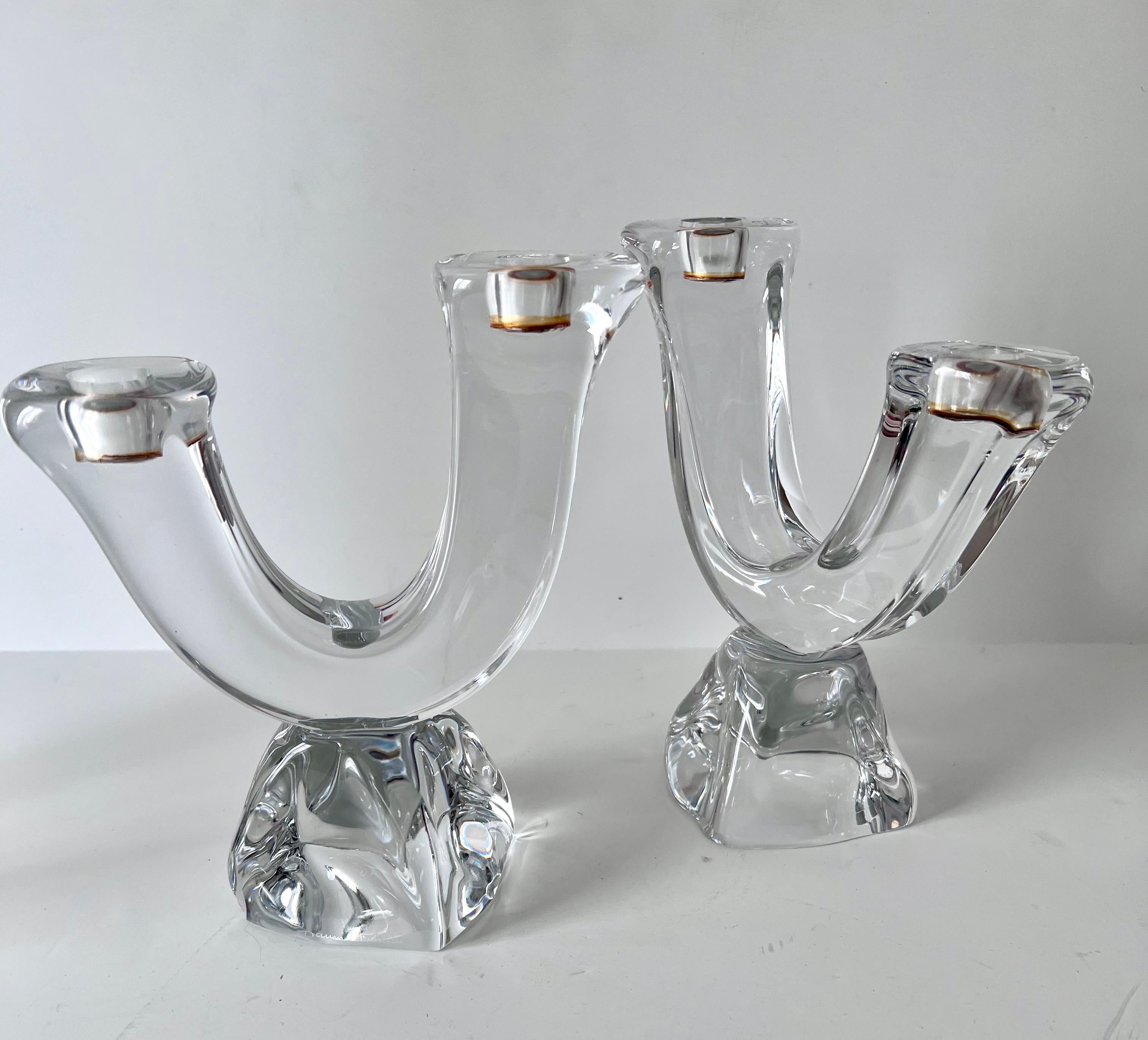 Polished Pair of French Modern Organic Crystal Candlesticks For Sale
