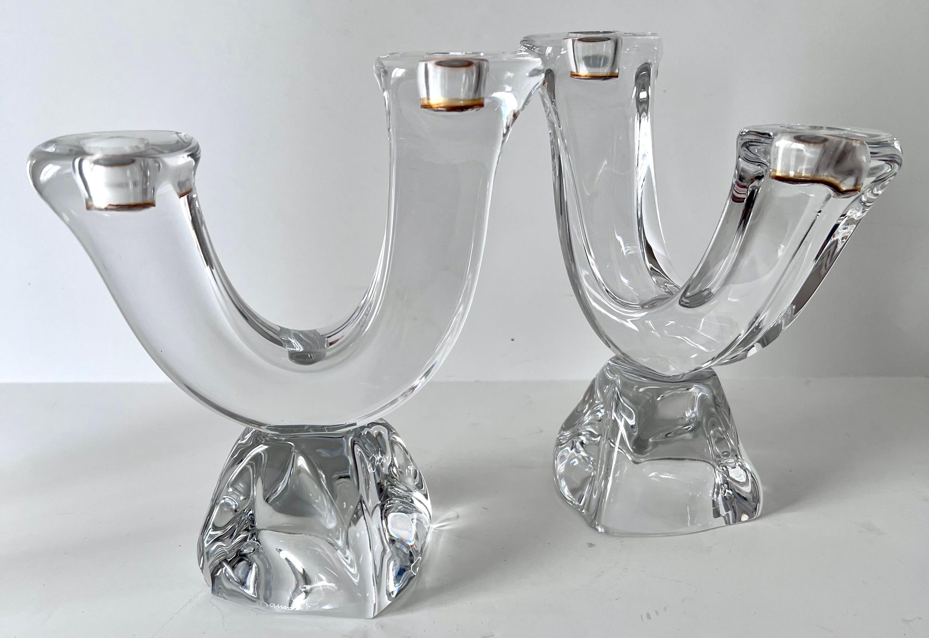 Pair of French Modern Organic Crystal Candlesticks In Good Condition For Sale In Los Angeles, CA