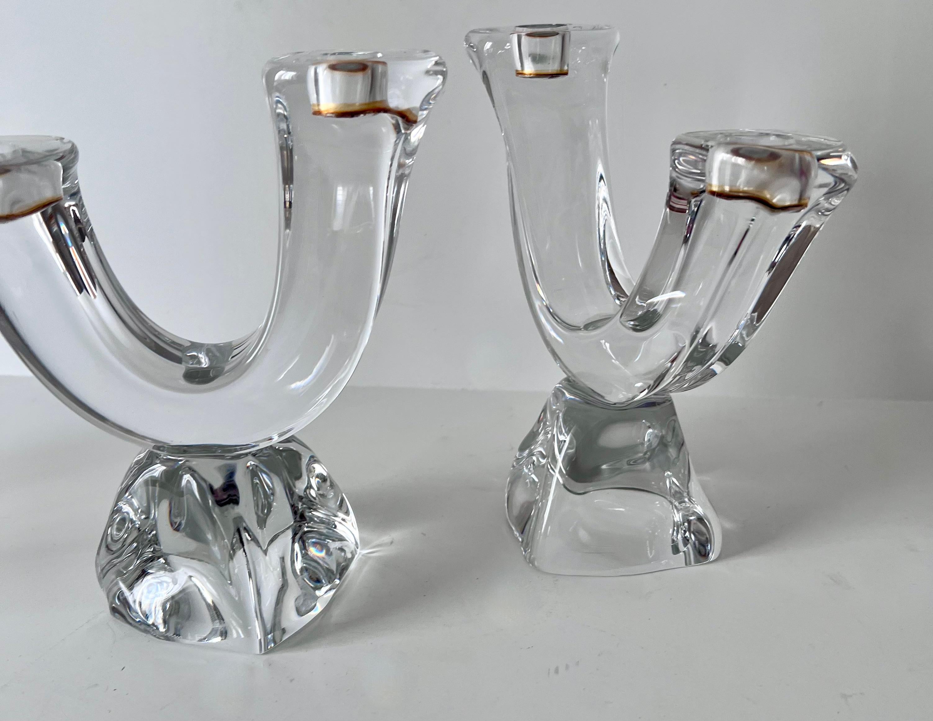 20th Century Pair of French Modern Organic Crystal Candlesticks For Sale