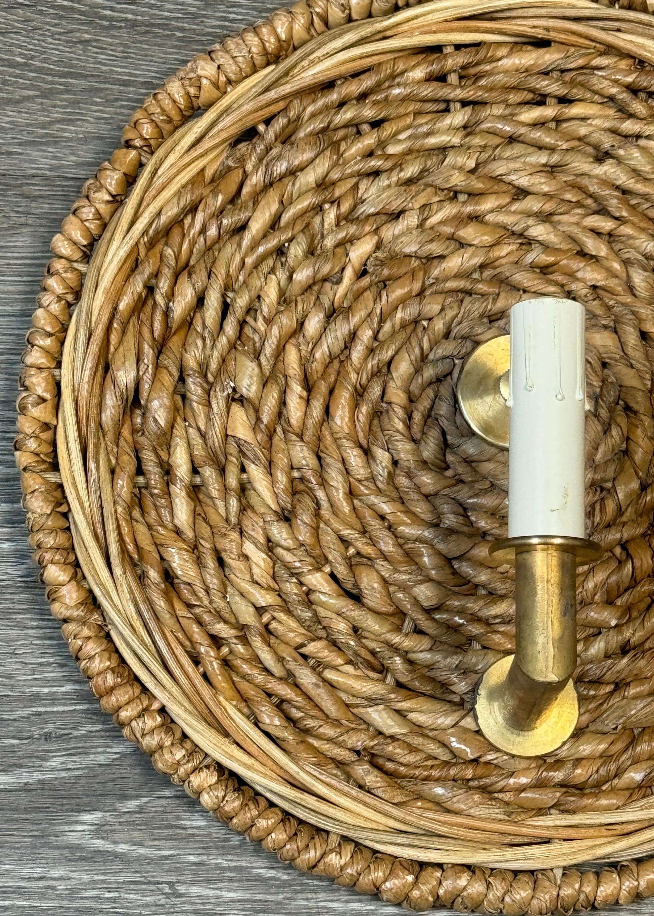 Pair of French Modern Rattan & Bronze Wall Sconces, 2nd Pair Available For Sale 5