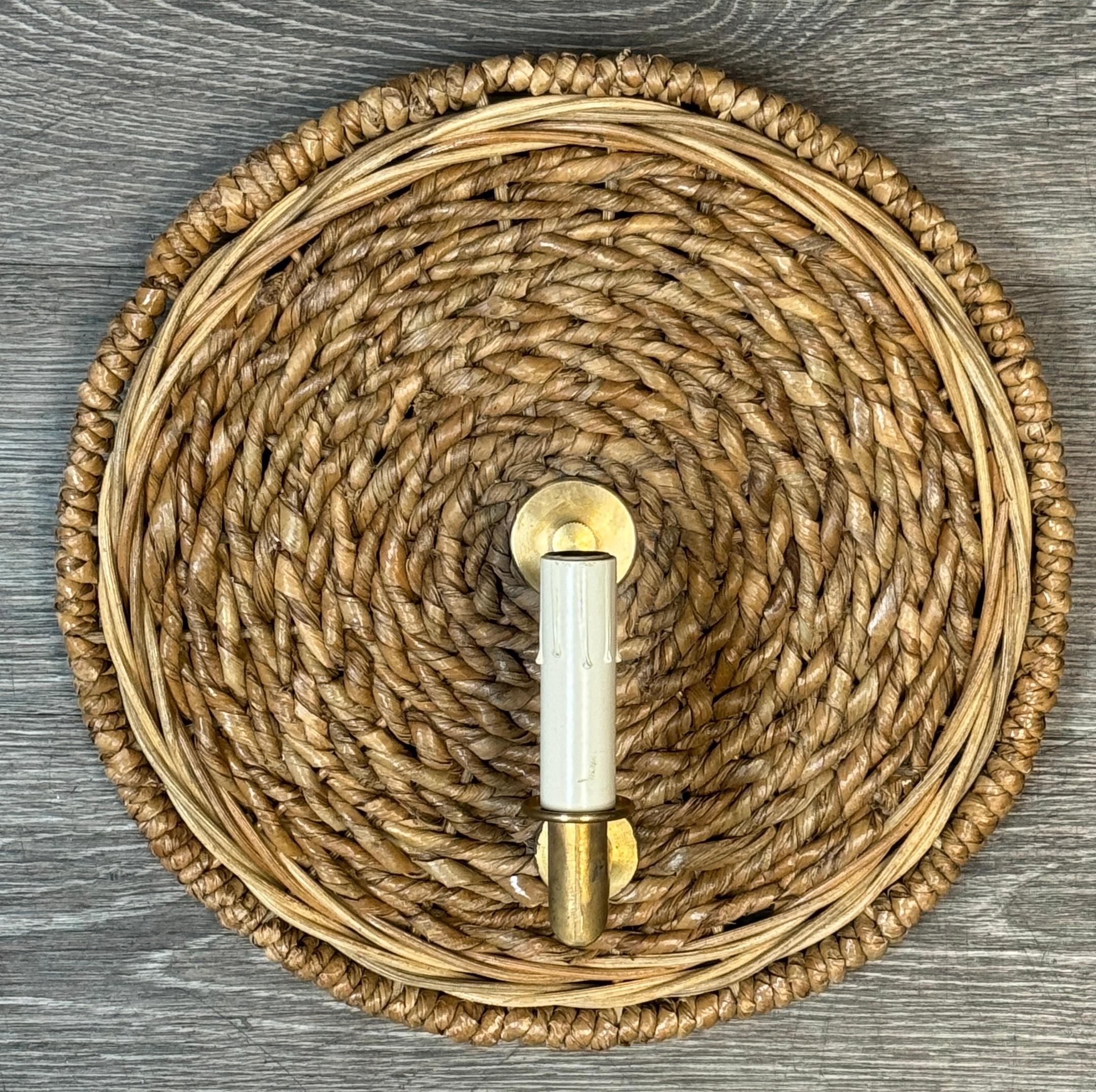 Pair of French Modern Rattan & Bronze Wall Sconces, 2nd Pair Available For Sale 1