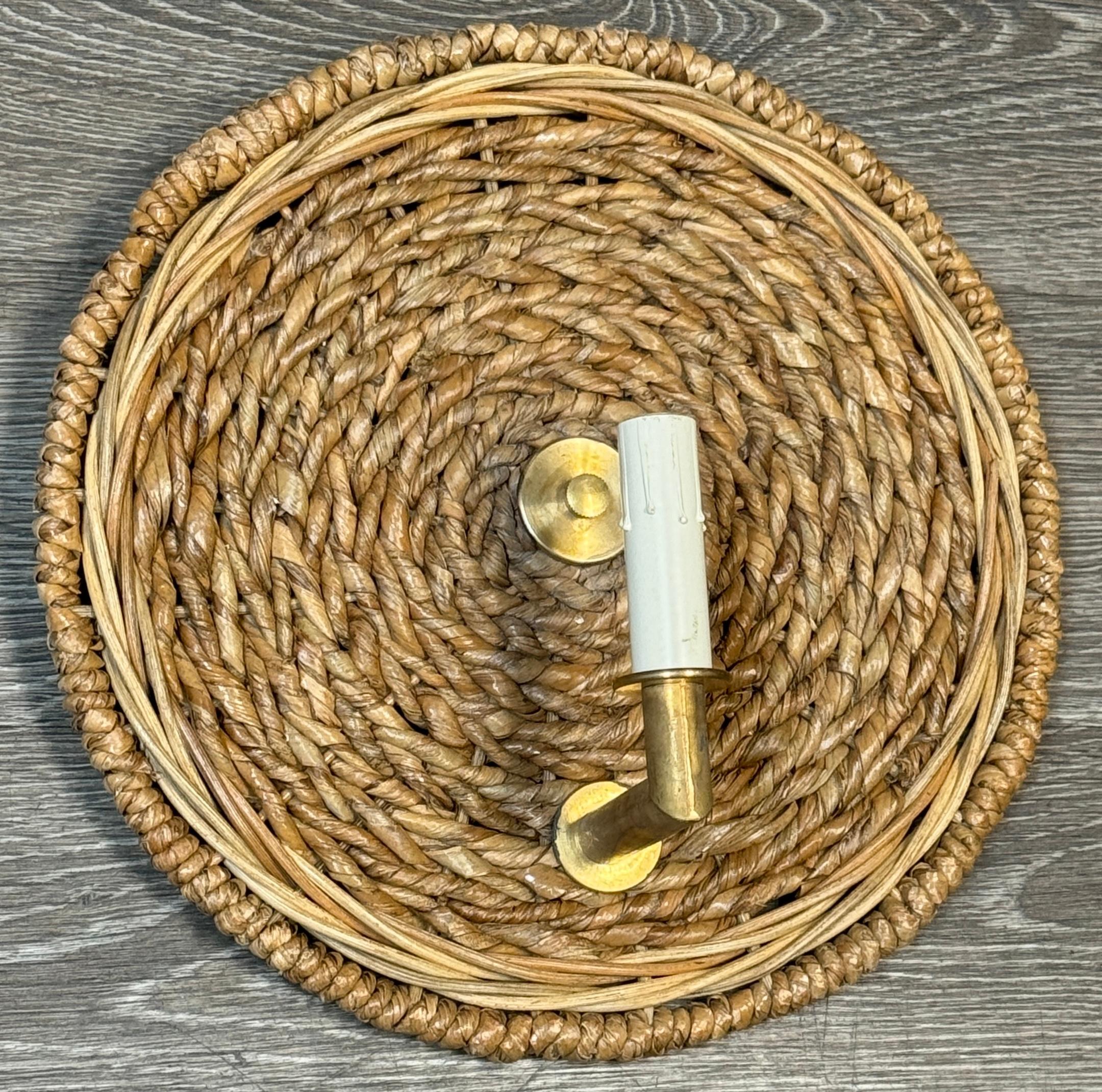 Pair of French Modern Rattan & Bronze Wall Sconces, 2nd Pair Available For Sale 2