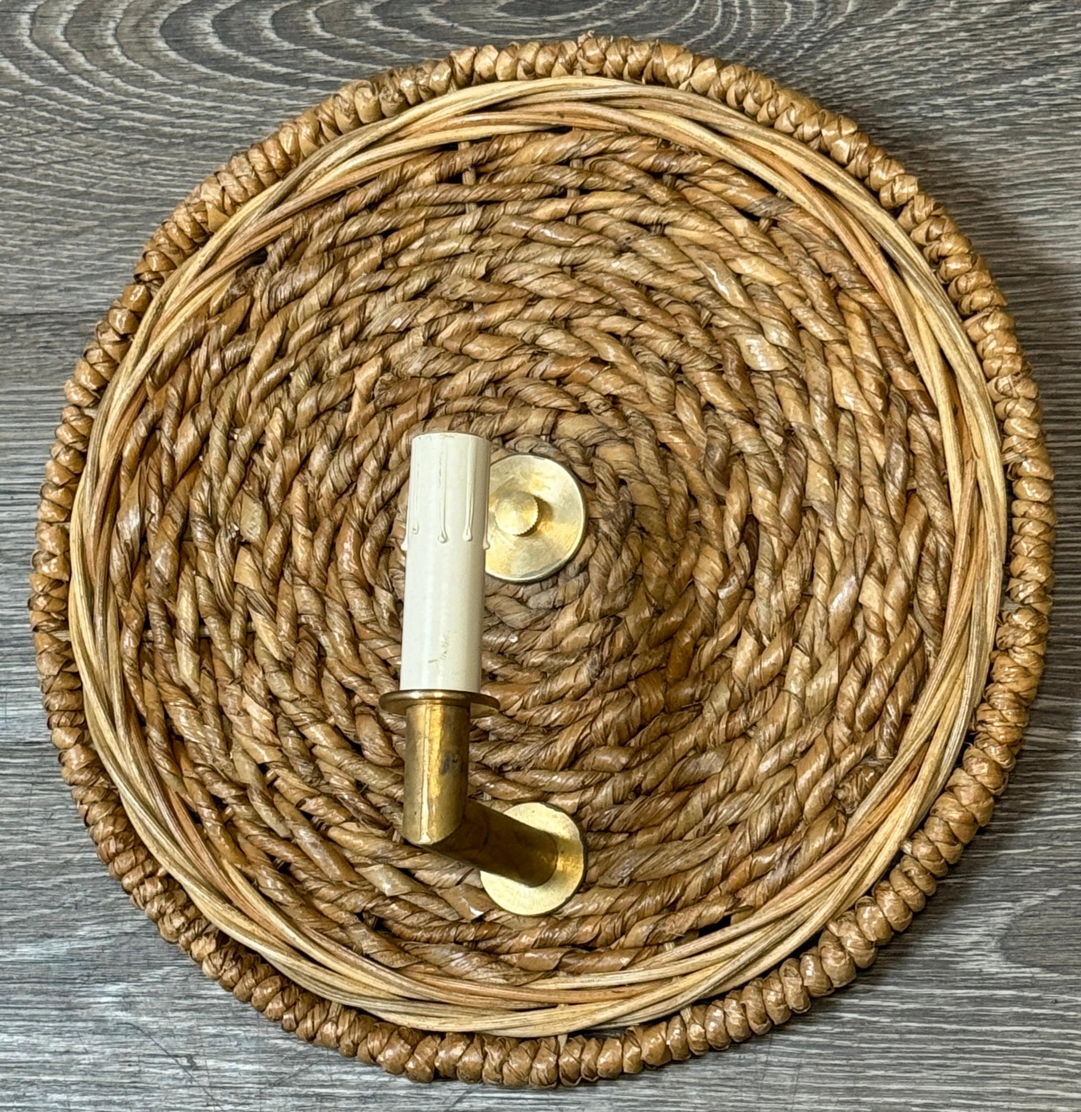 Pair of French Modern Rattan & Bronze Wall Sconces, 2nd Pair Available For Sale 3
