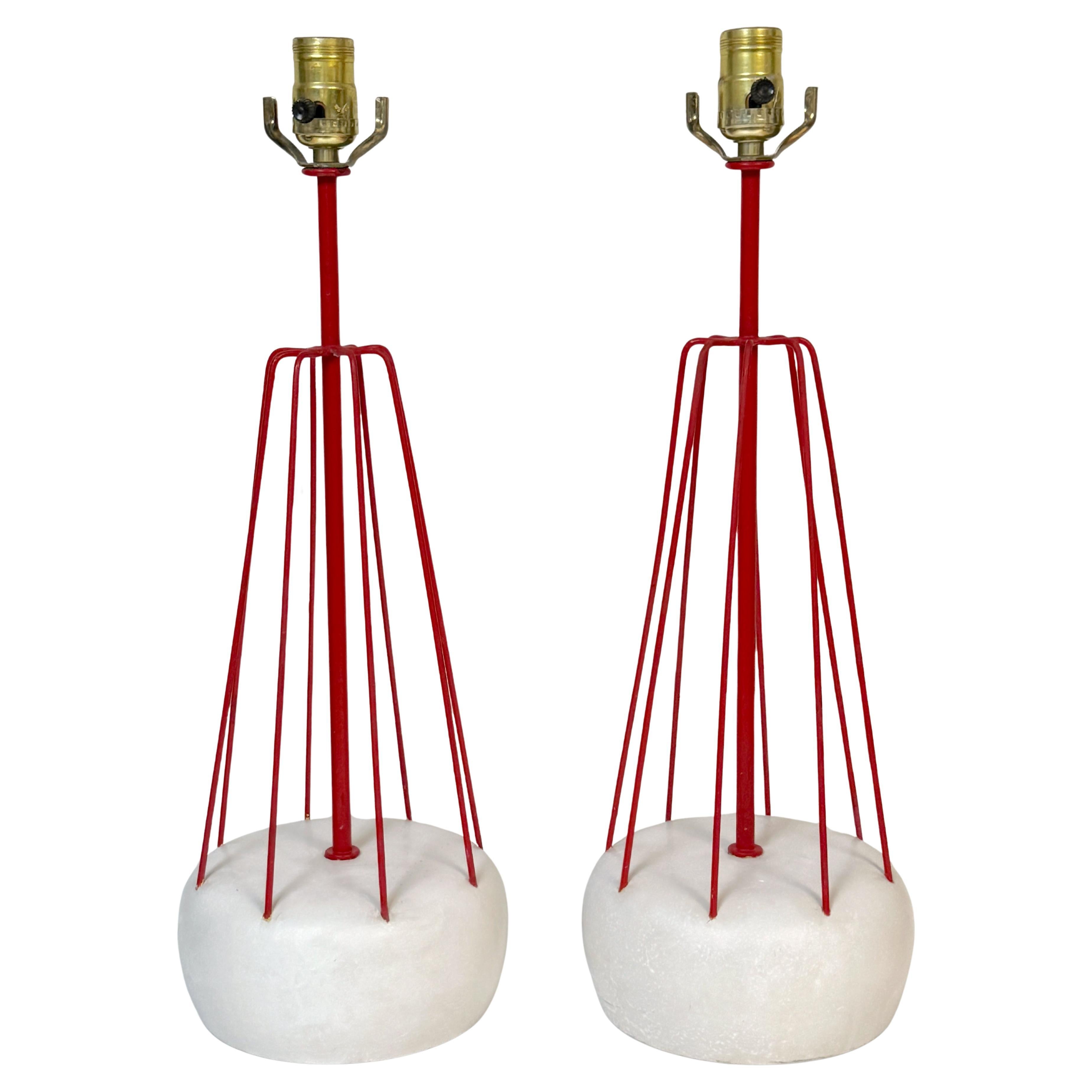 Paire de lampes sculpturales rouges et blanches The Moderns, France 1950s