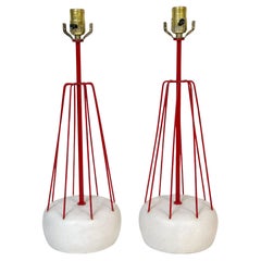 Paire de lampes sculpturales rouges et blanches The Moderns, France 1950s