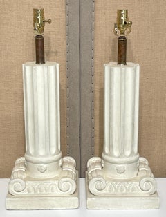 Pair of French Modern Serge Roche Style Wood & Plaster Inverted Column Lamps