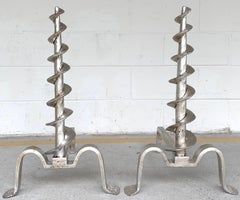 Pair of French Modern Silvered Iron Andirons