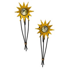 Pair of French Modern Wall Sconces, Bronze Sunburst Bagues Style, Bronze / Steel