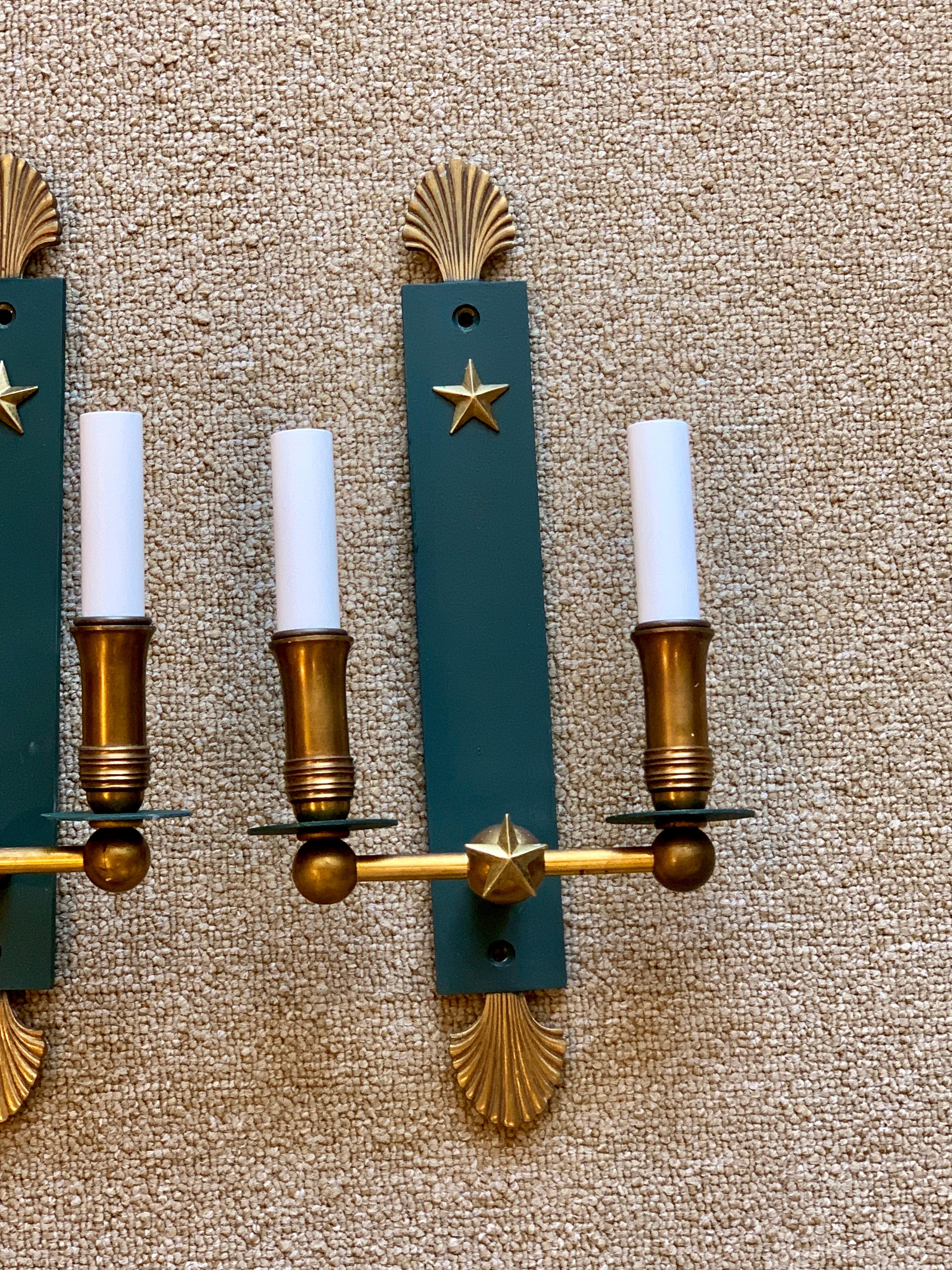 Patinated Pair of French Modern Wall Sconces, in the Style of Adnet