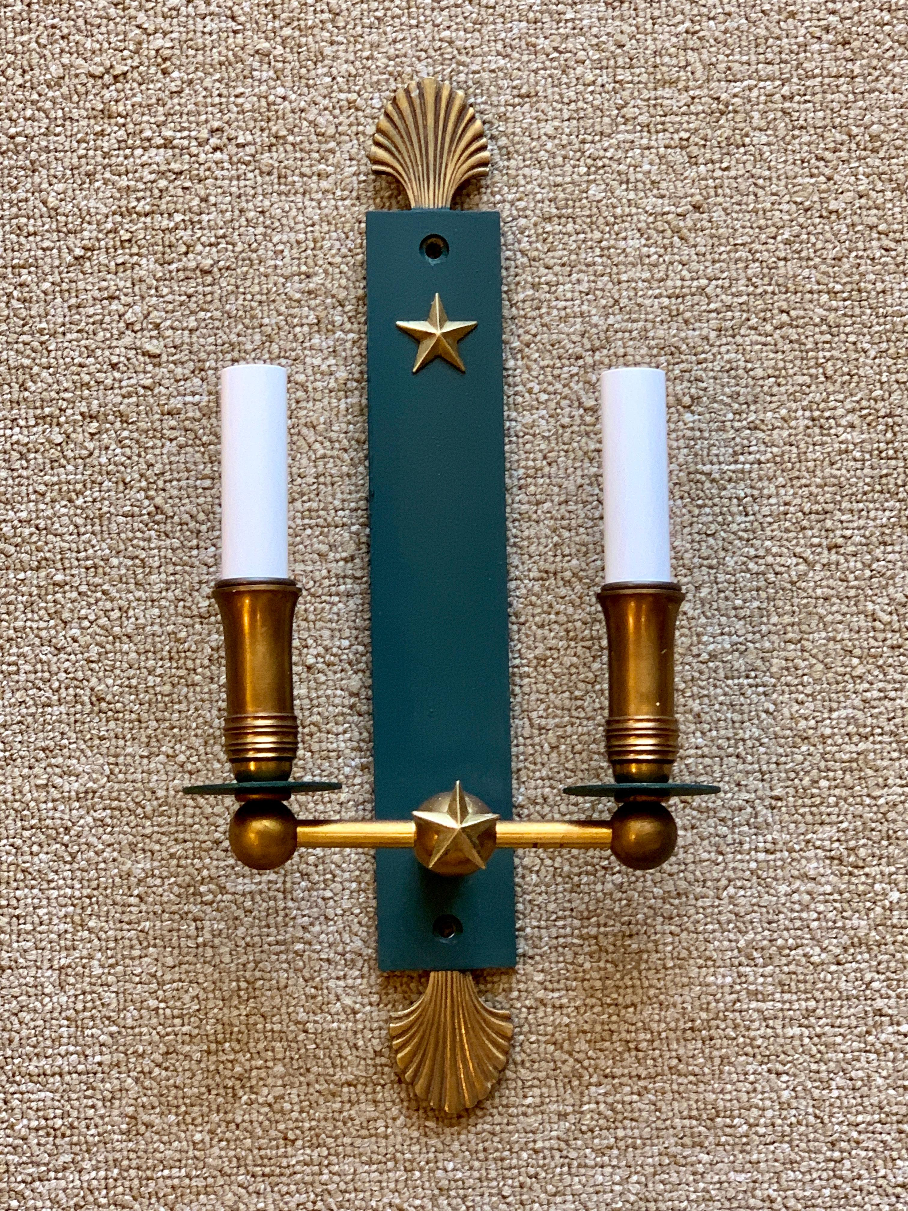 Brass Pair of French Modern Wall Sconces, in the Style of Adnet