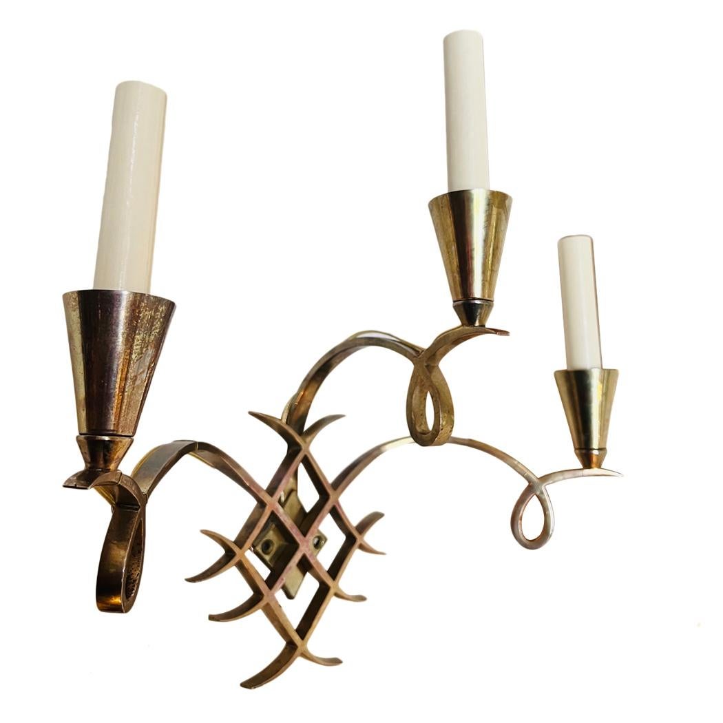 Mid-20th Century Pair of French Moderne Sconces For Sale