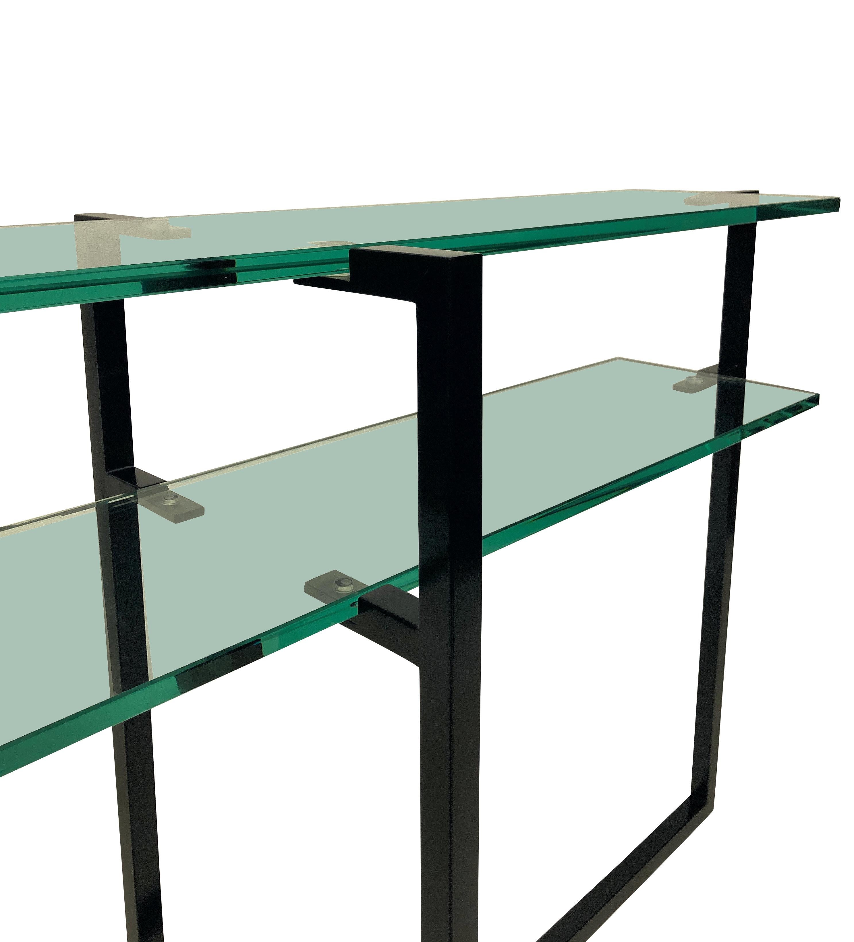 Ebonized Pair of French Modernist Console Tables For Sale