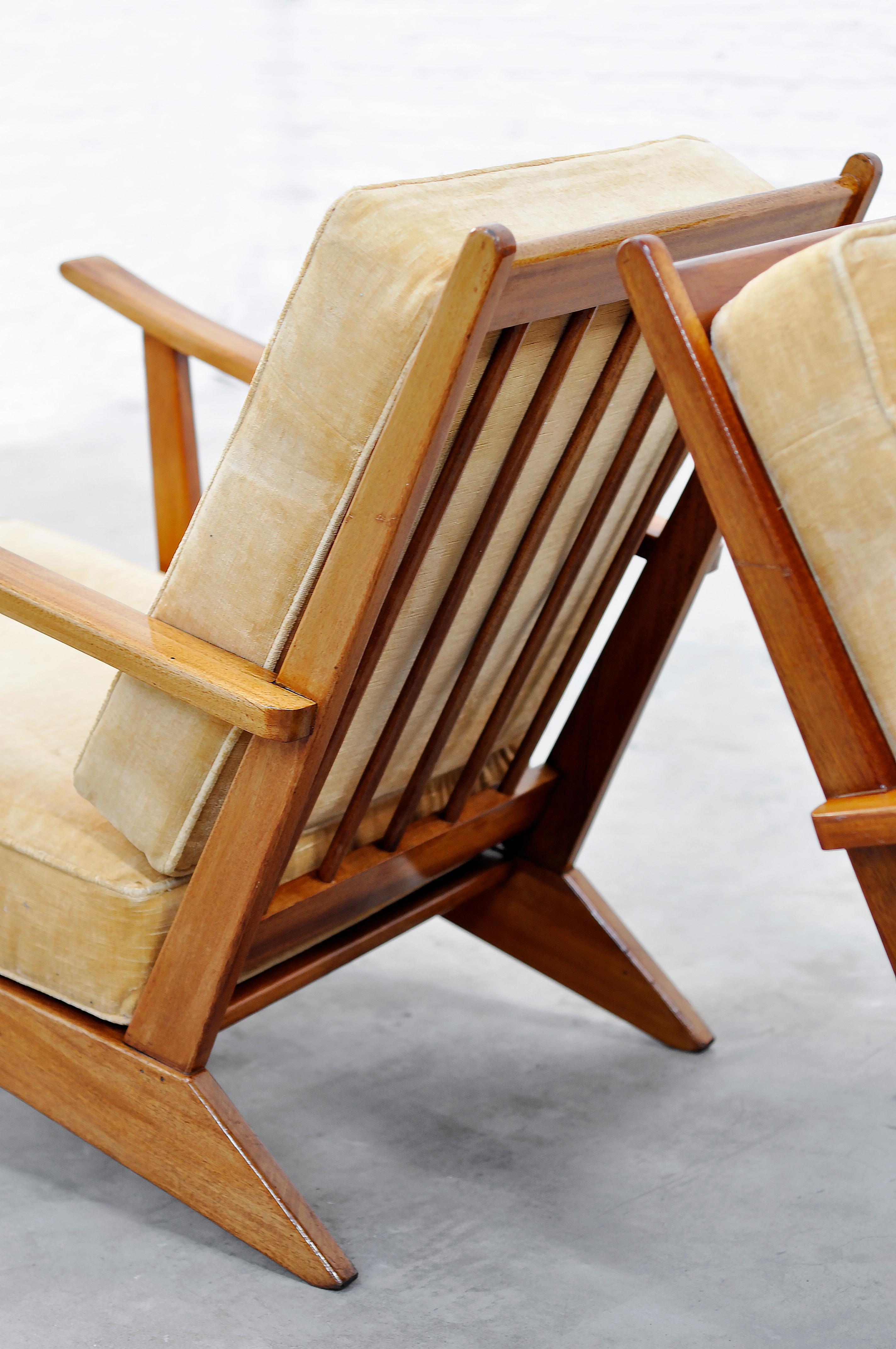 Paire de chaises longues constructivistes modernistes françaises, années 1950 en vente 6