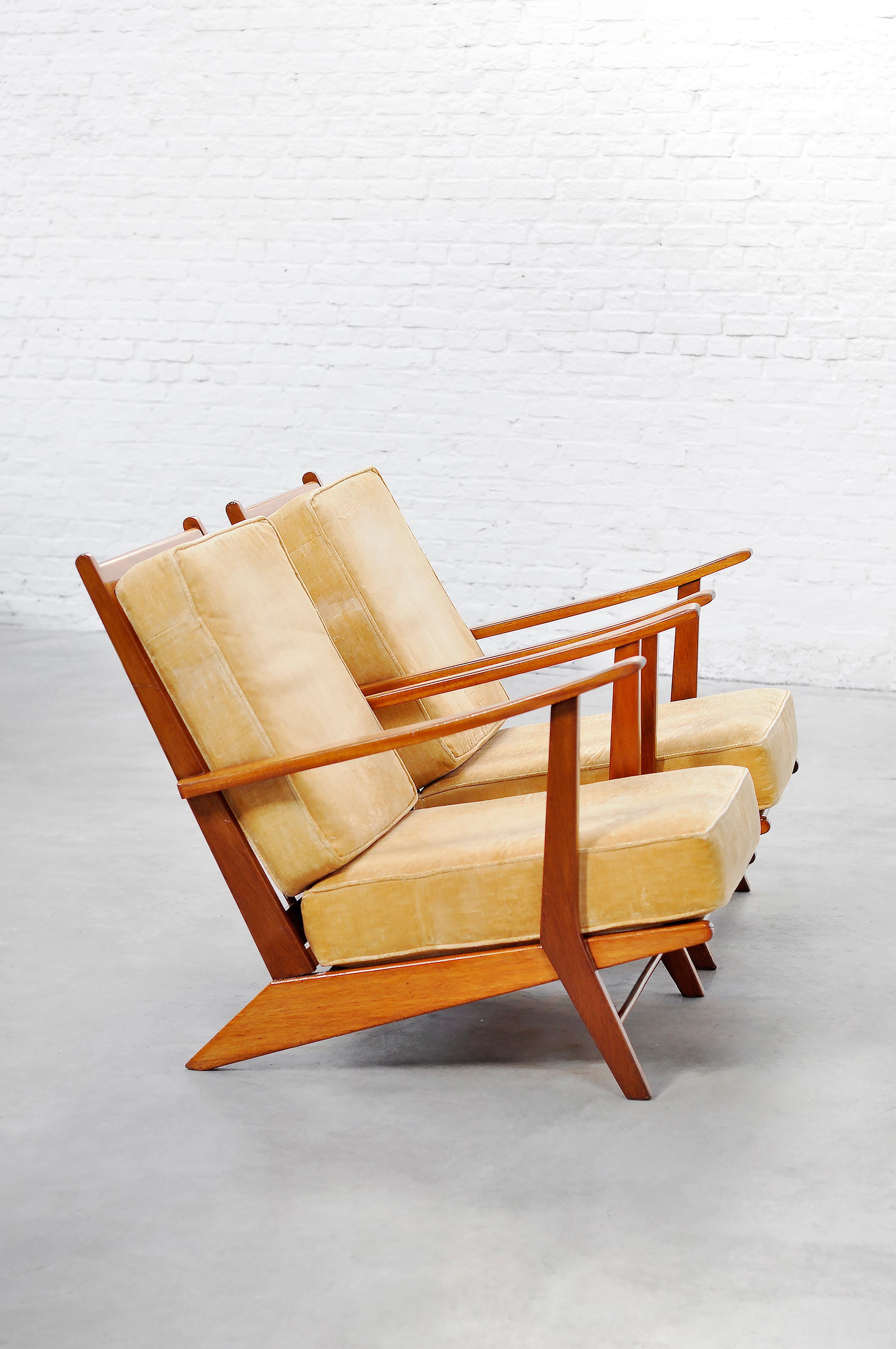 Mid-Century Modern Paire de chaises longues constructivistes modernistes françaises, années 1950 en vente