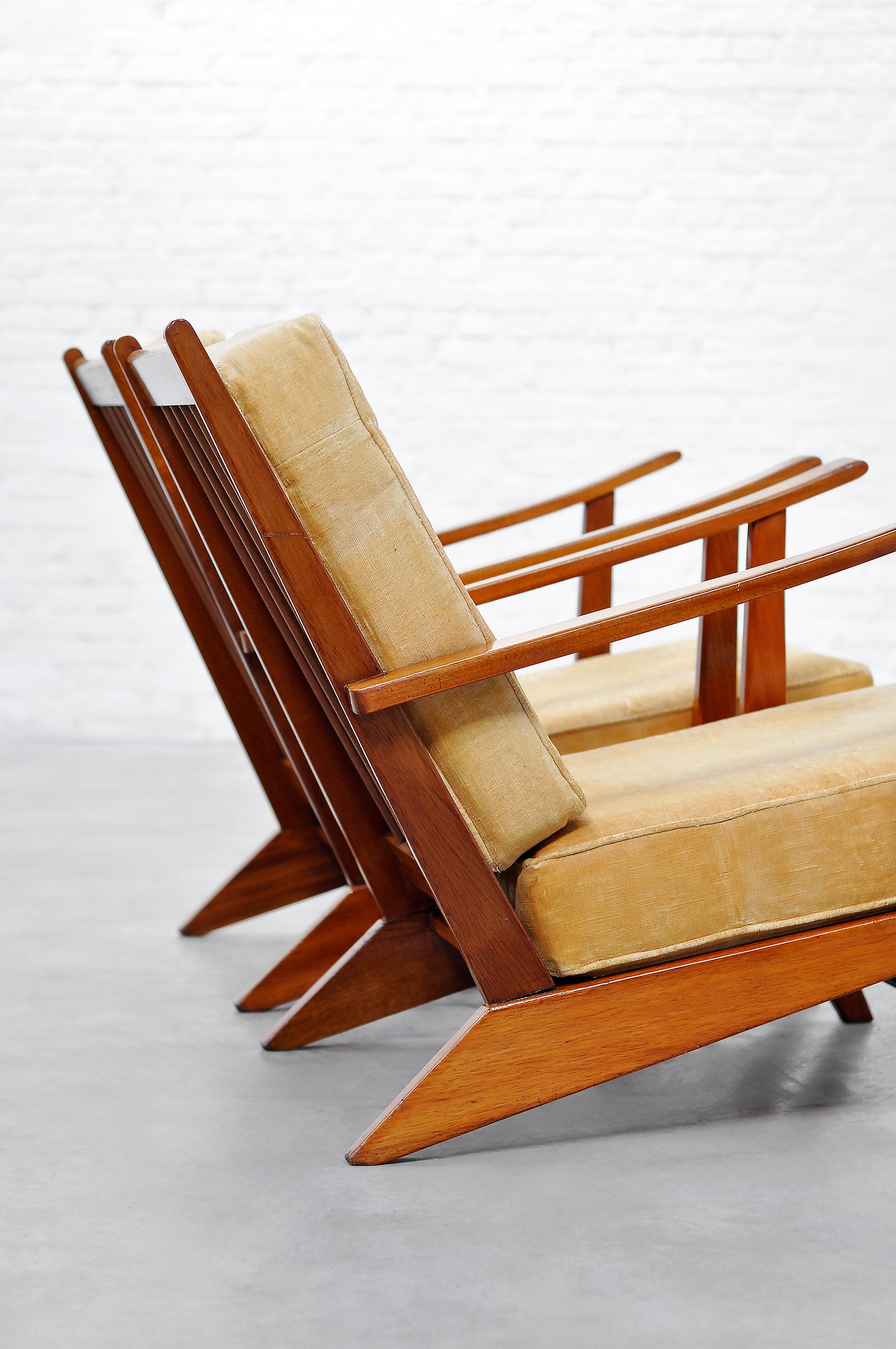 Français Paire de chaises longues constructivistes modernistes françaises, années 1950 en vente