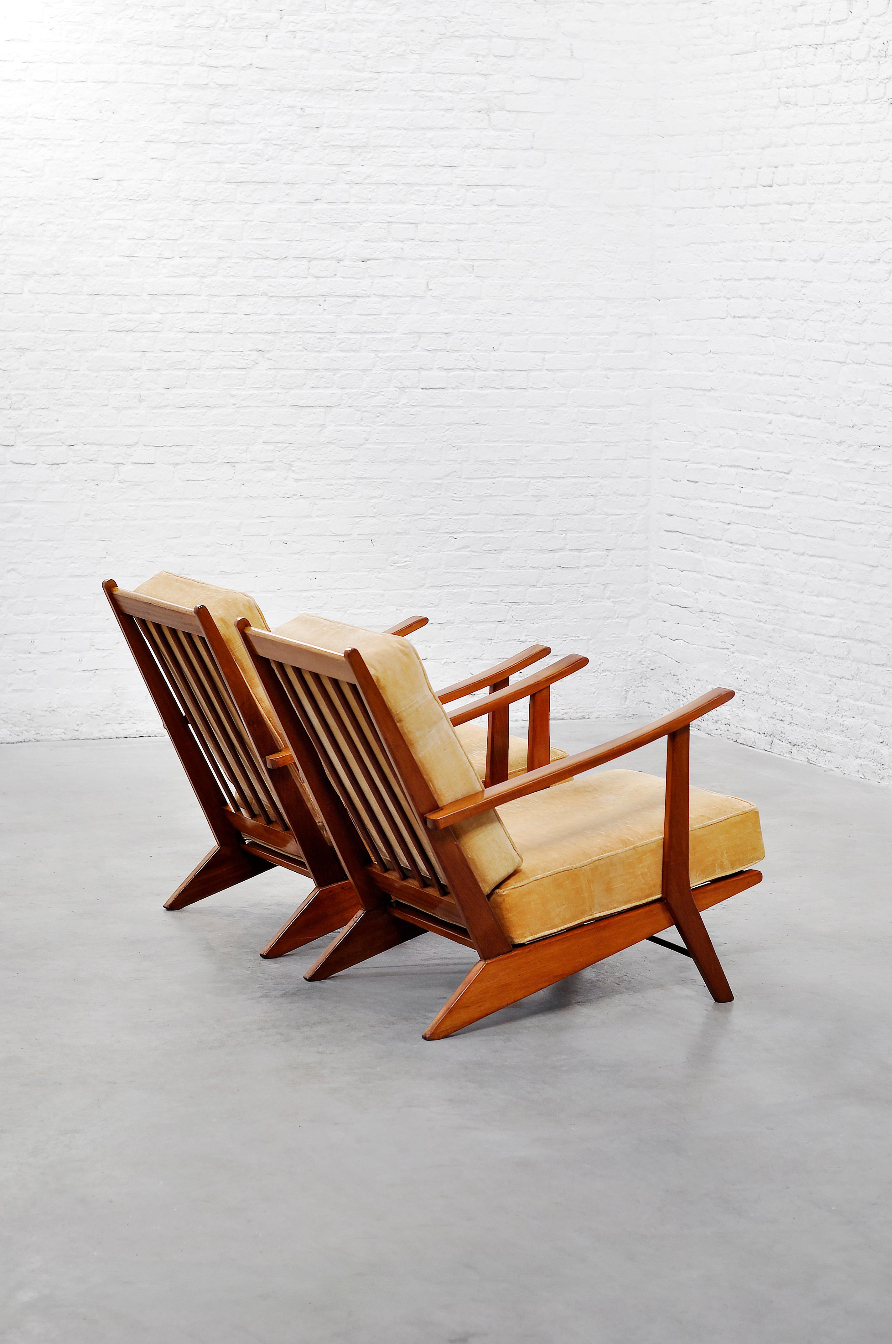 Milieu du XXe siècle Paire de chaises longues constructivistes modernistes françaises, années 1950 en vente