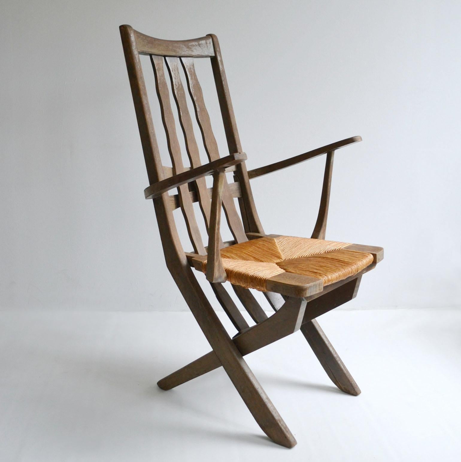 Pair of French Modernist Outdoor Oak Chairs, French, 1950s In Excellent Condition For Sale In London, GB