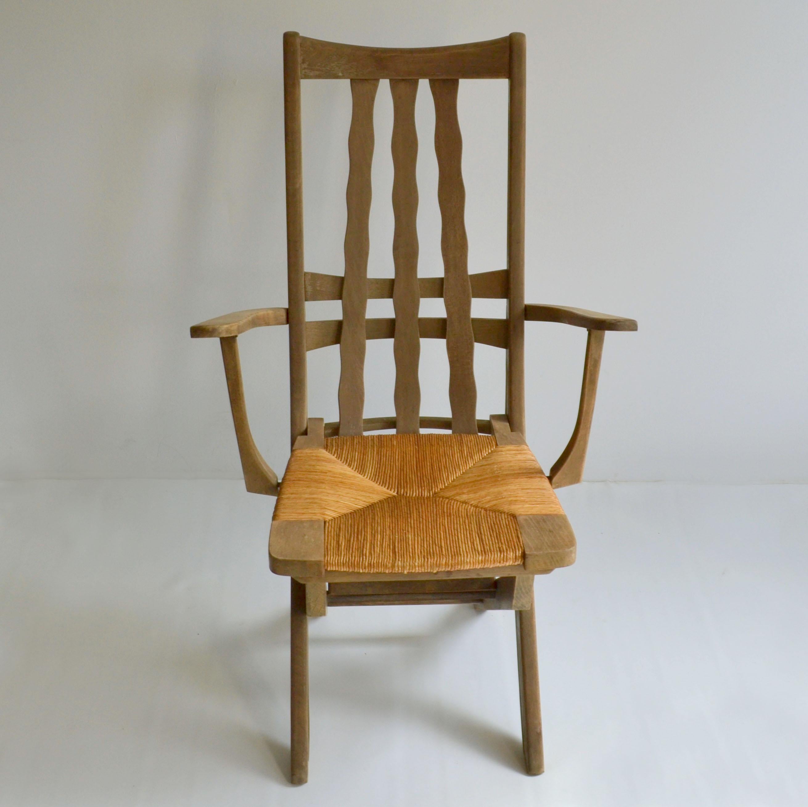 Mid-20th Century Pair of French Modernist Outdoor Oak Chairs, French, 1950s For Sale