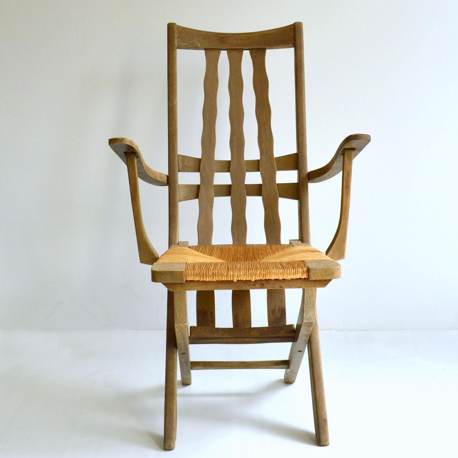 Pair of French Modernist Outdoor Oak Chairs, French, 1950s For Sale 1