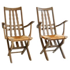 Pair of French Modernist Outdoor Oak Chairs, French, 1950's